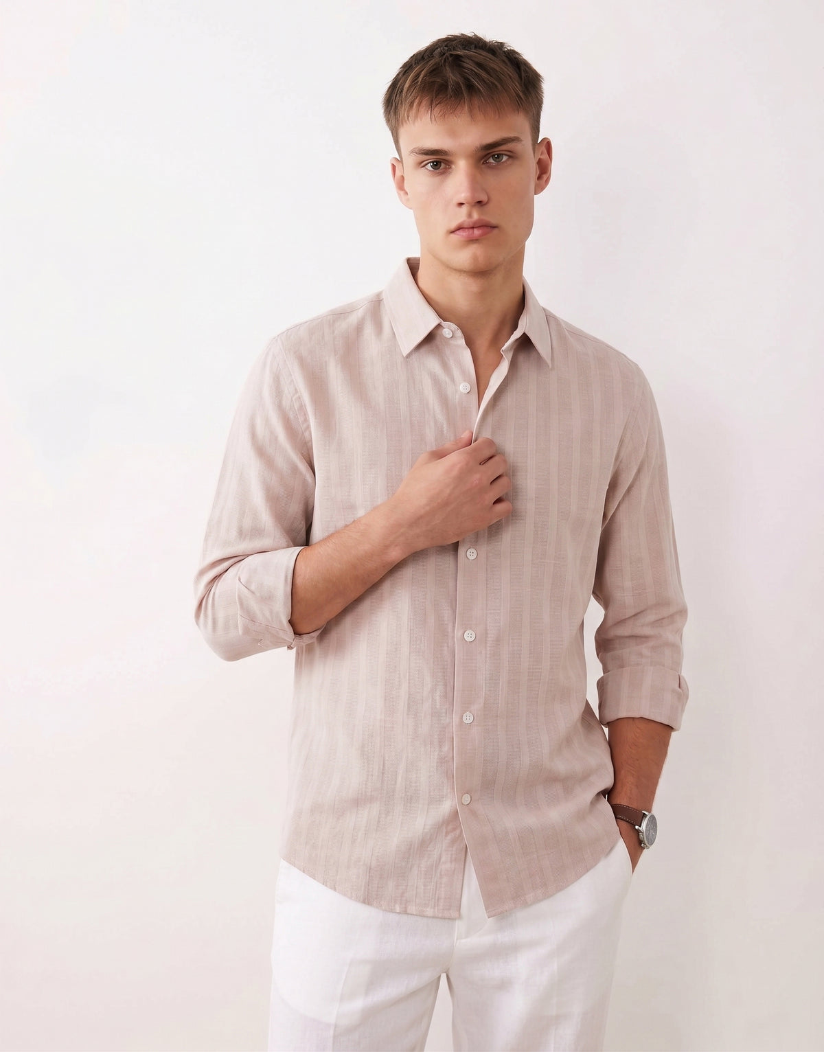 Dusty Pink Cotton Striped Shirt