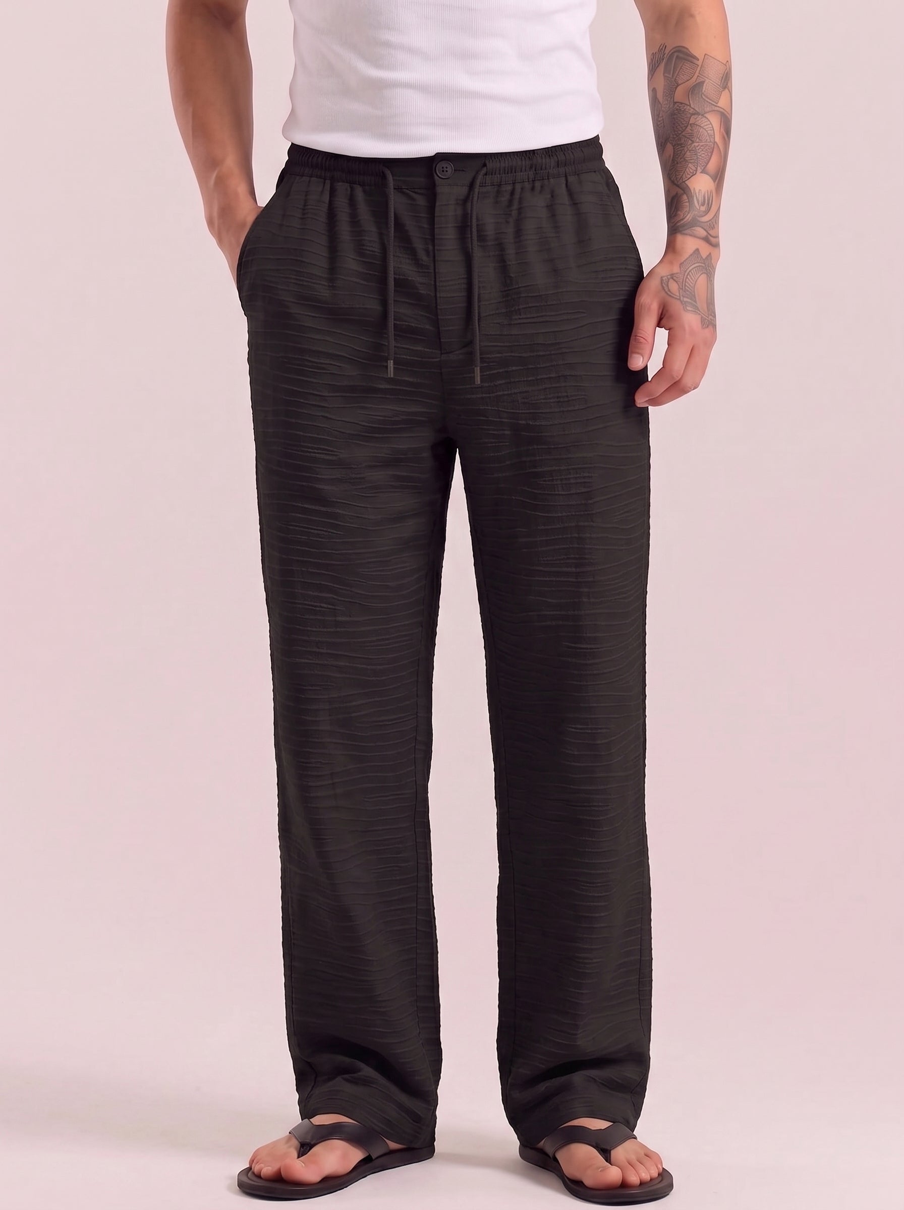 Dark Night Striped Cotton Linen Pant