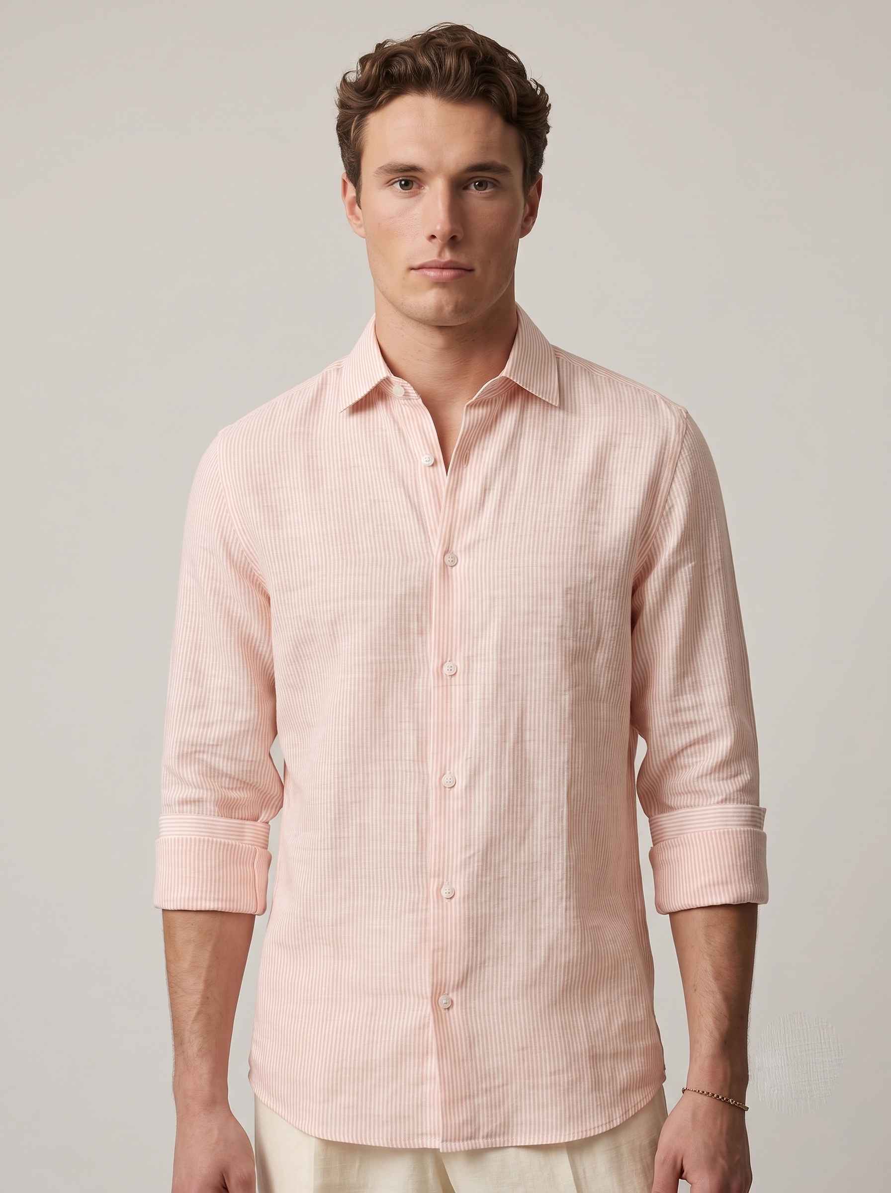 Pale Peach Striped Linen Shirt