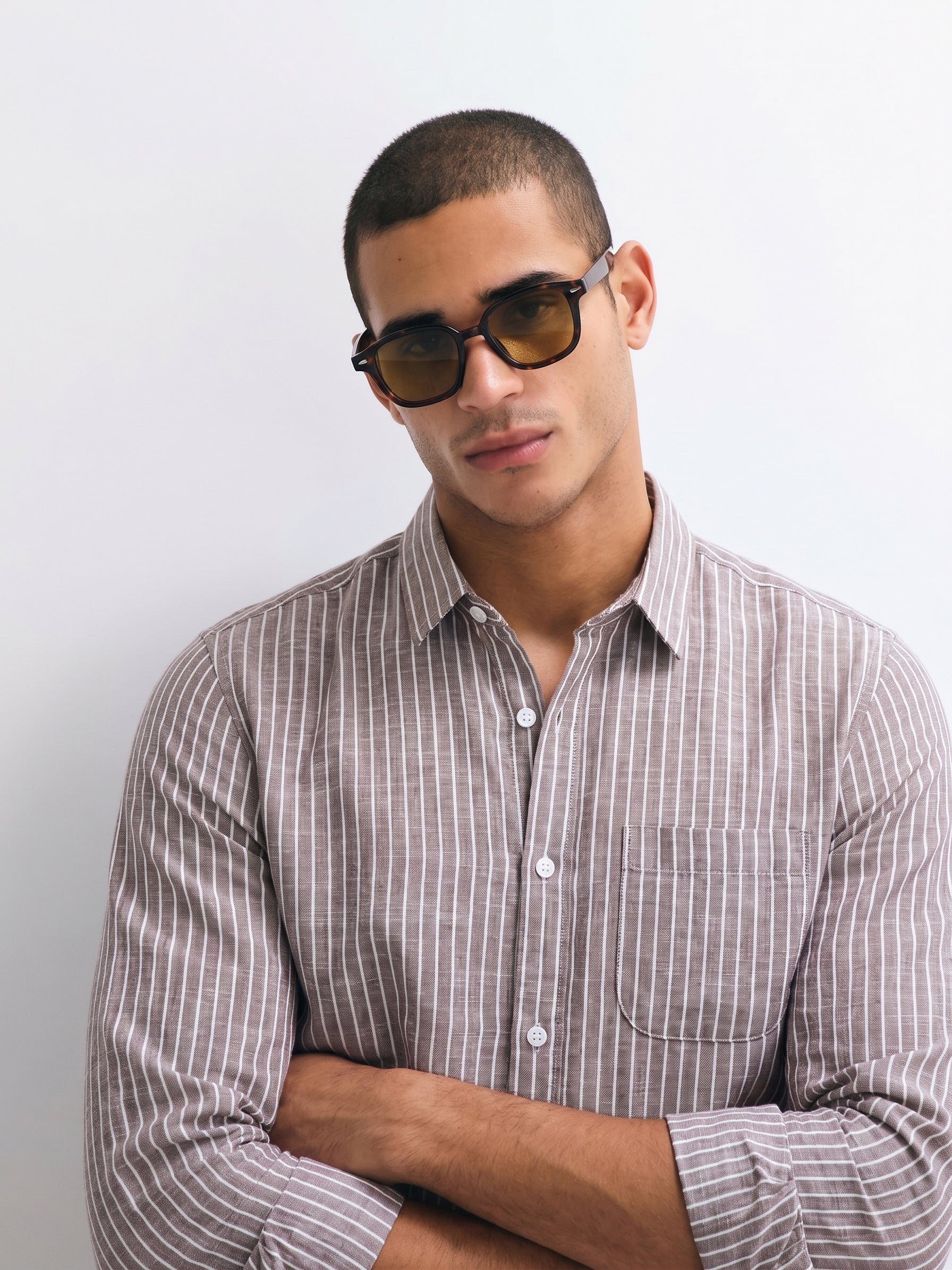Mocha Striped Linen Shirt