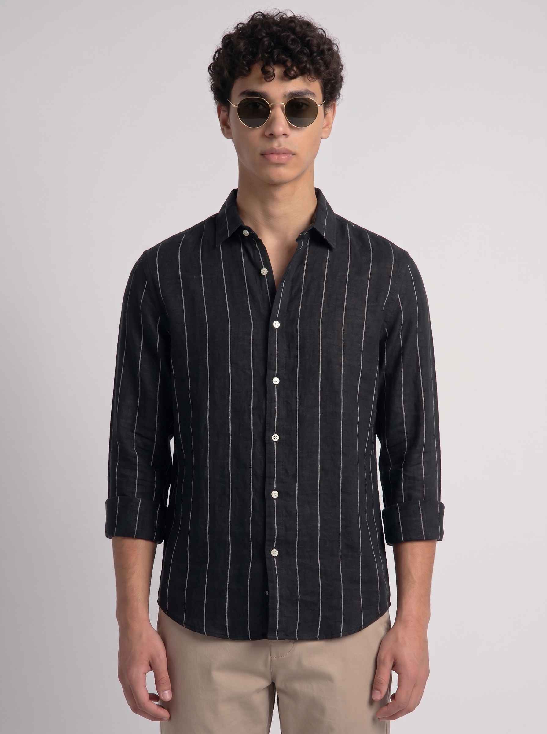 Black Striped Linen Shirt