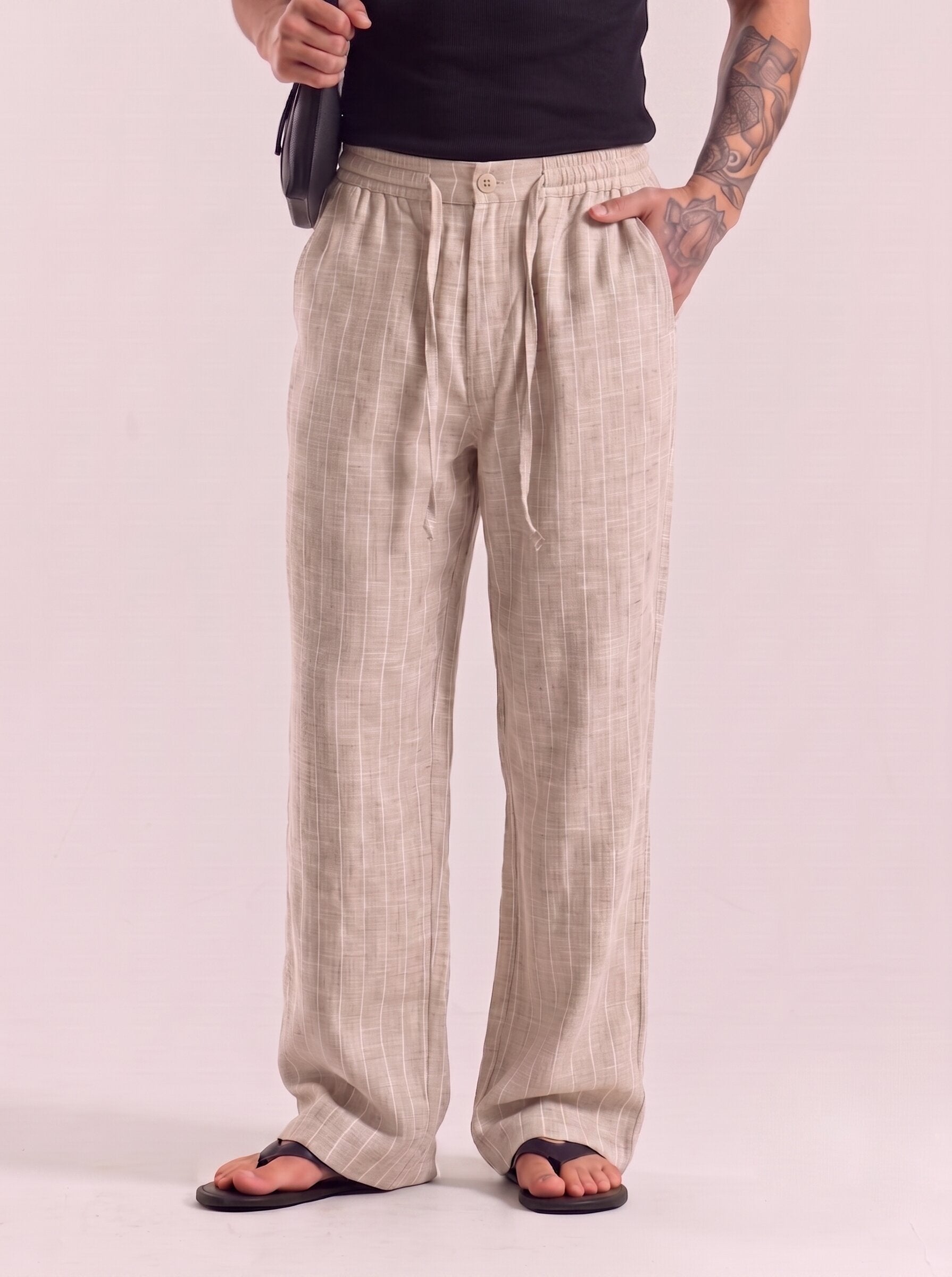 Natural Striped Cotton Linen Pant