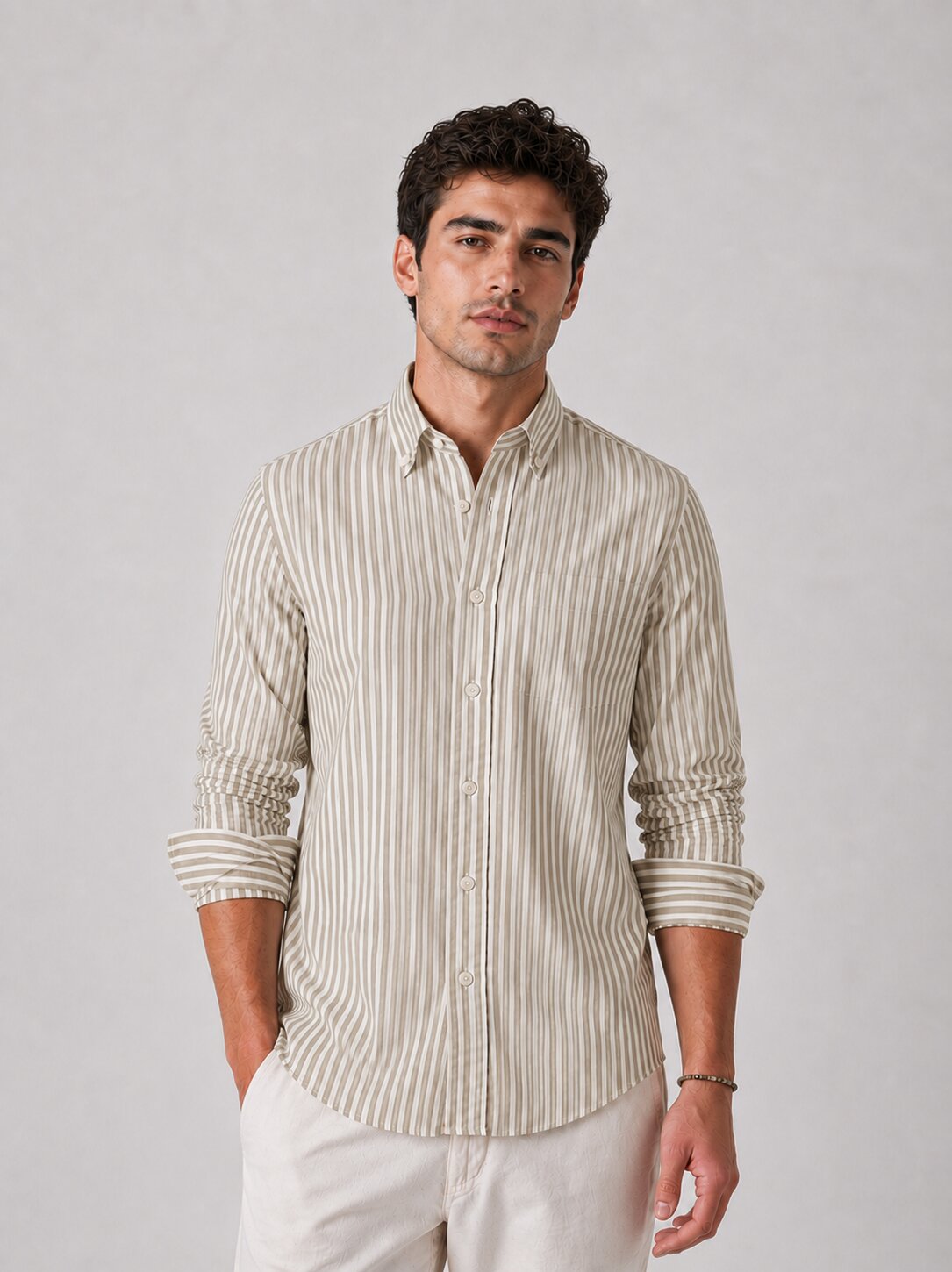 Sand Stone Striped Linen Shirts