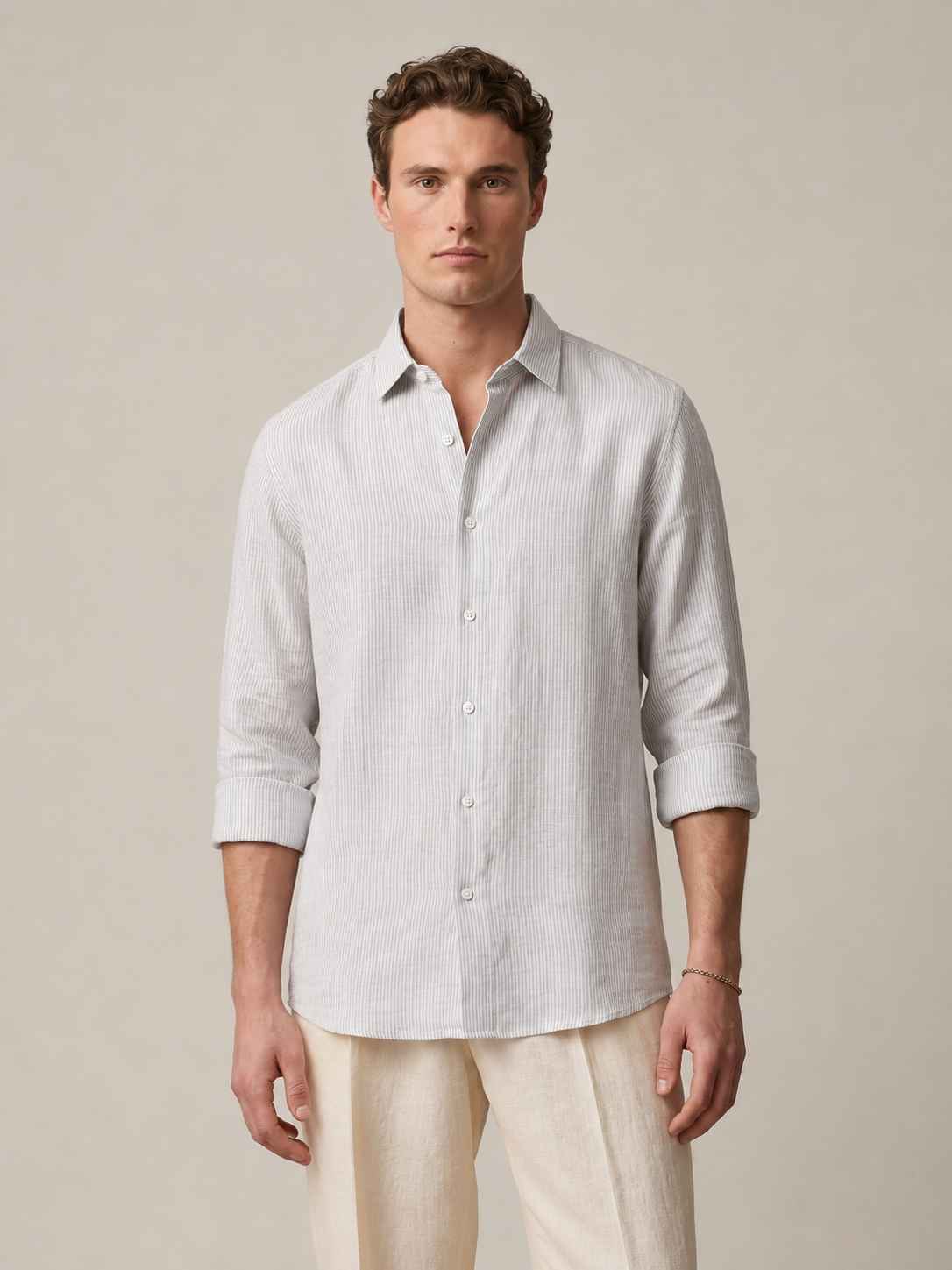 Light Grey Striped Linen Shirt