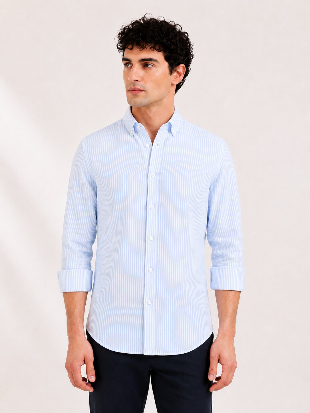 Dusty Blue Striped Linen Shirt