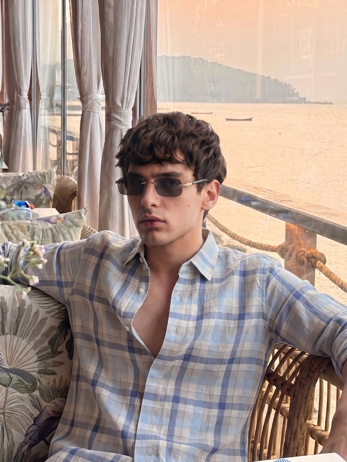 Navy Blue Striped Linen Shirt