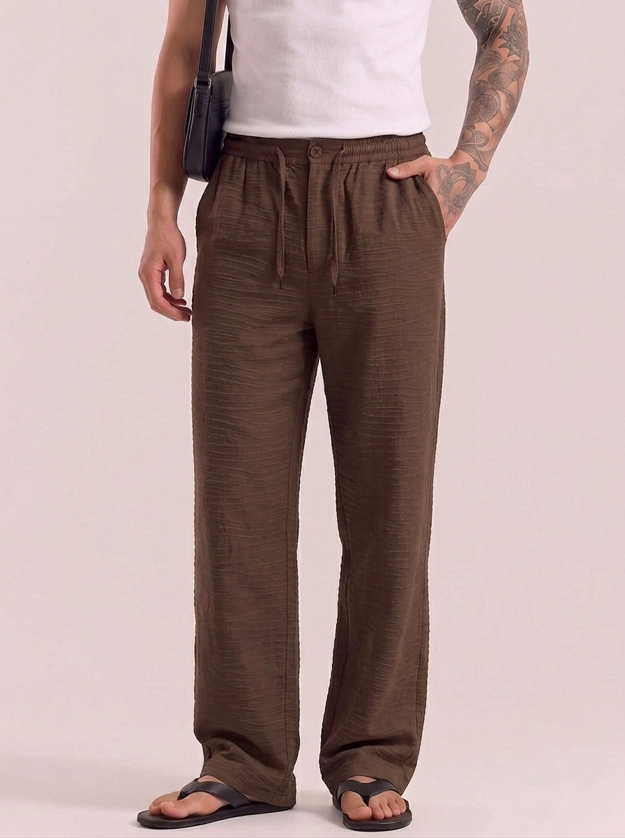 Coffee Striped Cotton Linen Pant