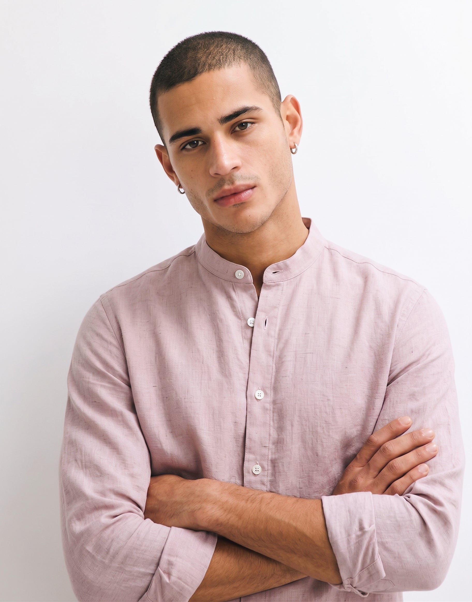 Petal Pink Chinese Collar Linen Shirt