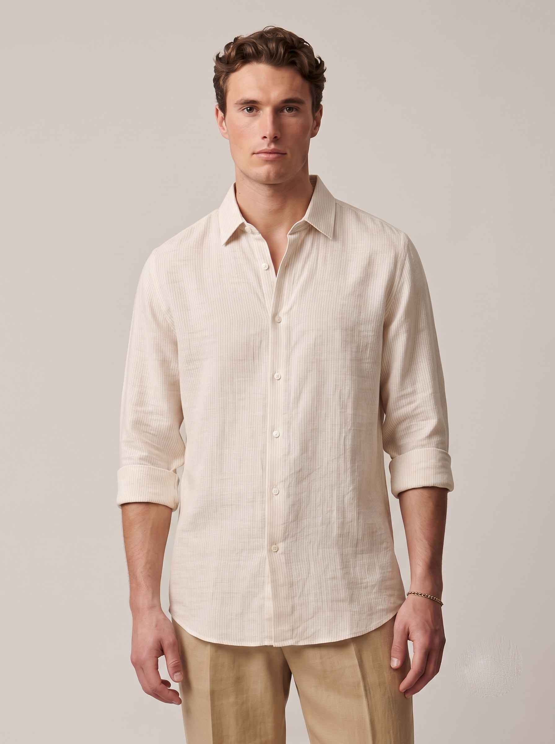 Warm Ivory Striped Linen Shirt