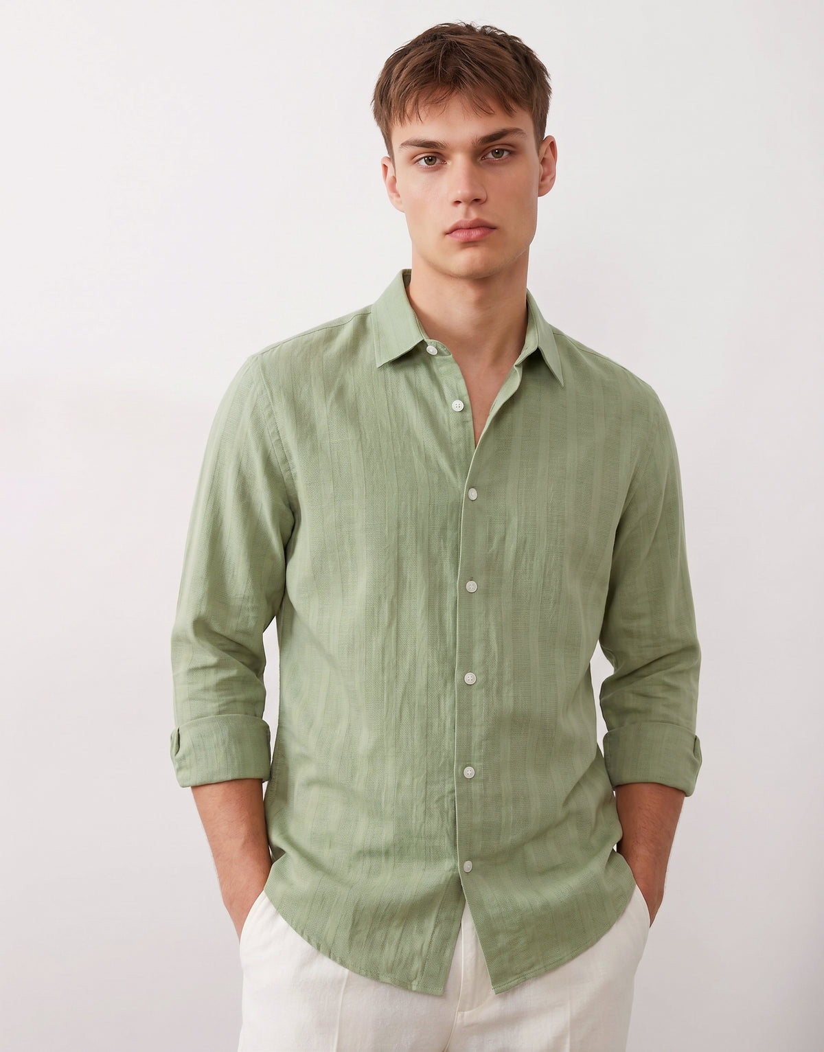 Sage Cotton Striped Shirt