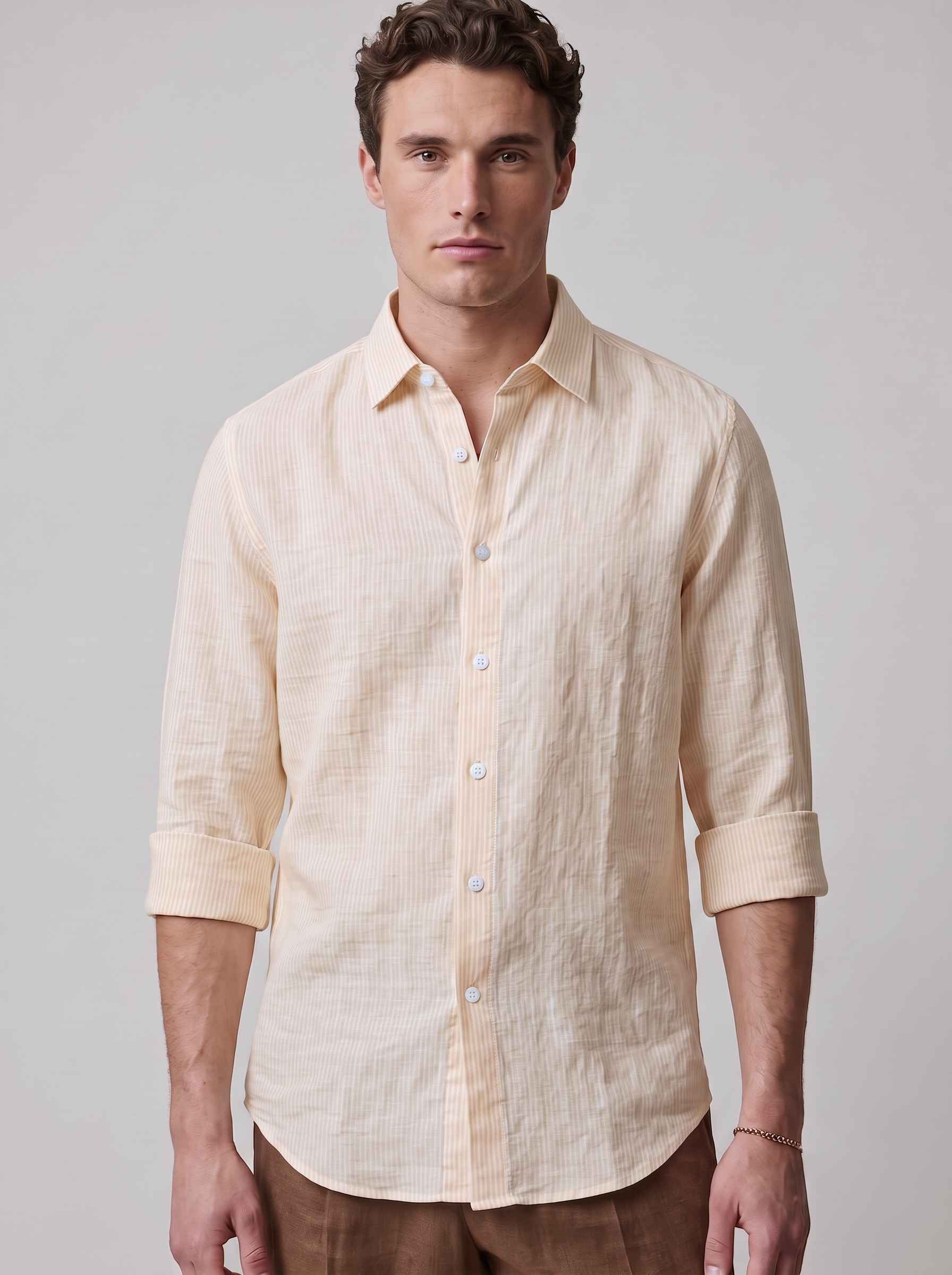 Pale Yellow Striped Linen Shirt