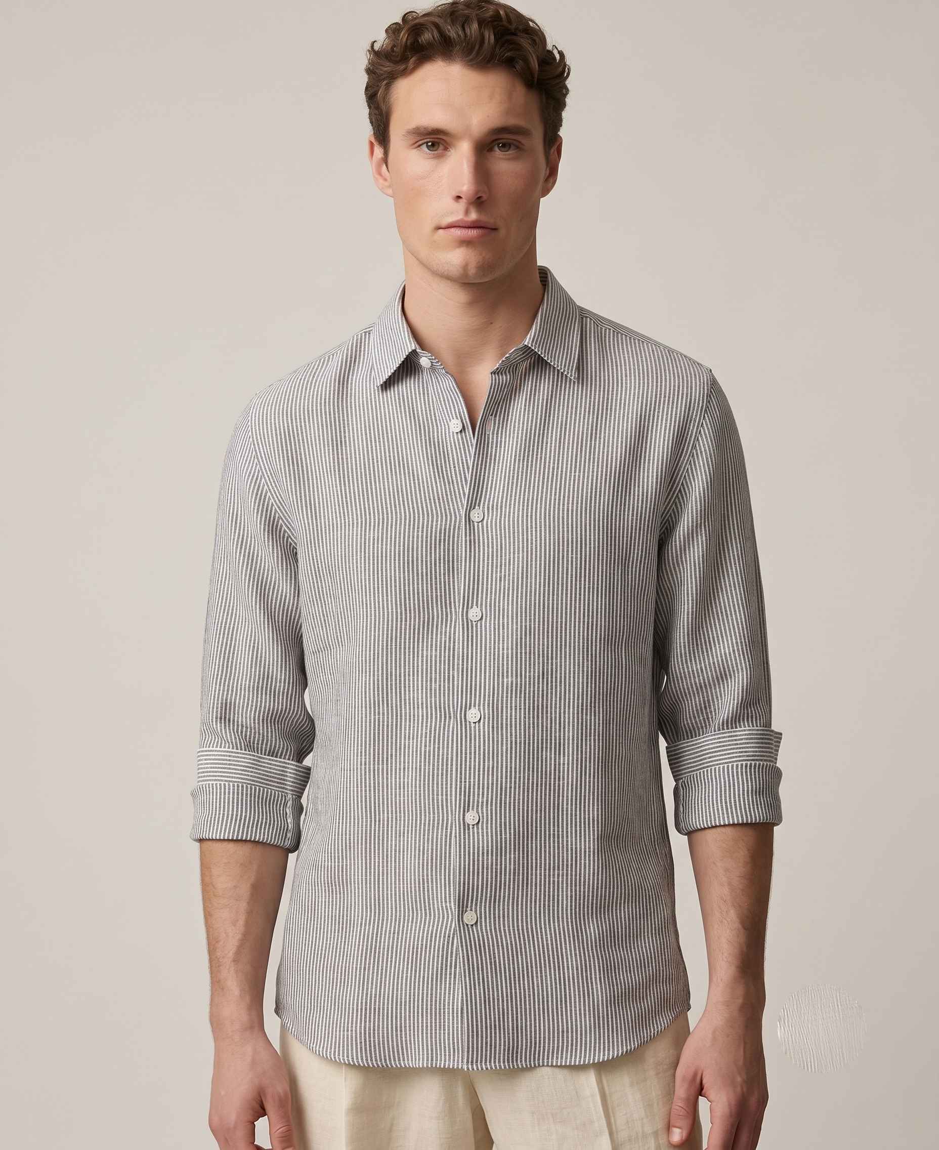 Dark Grey Striped Linen Shirt