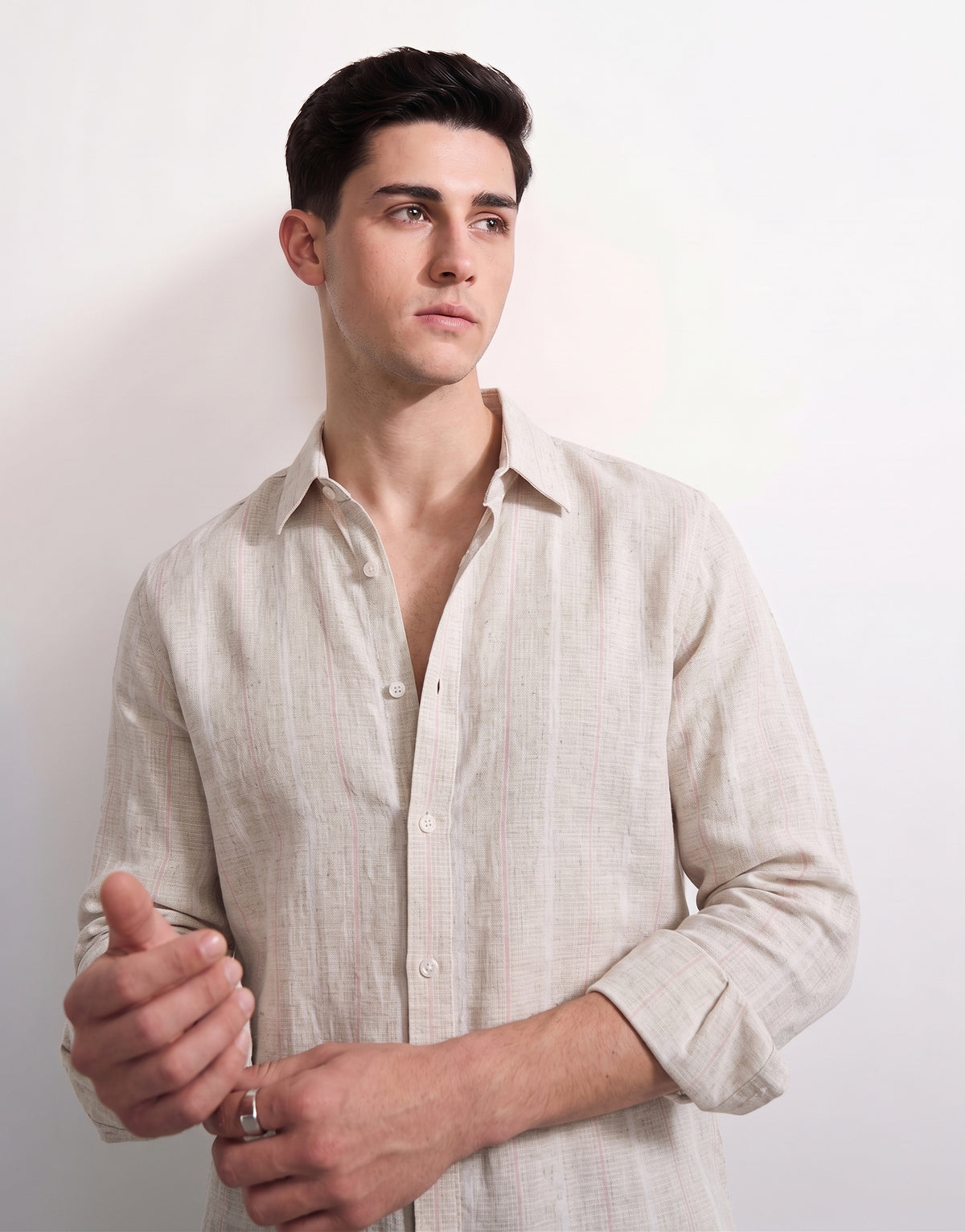 Cream Striped Linen Shirt