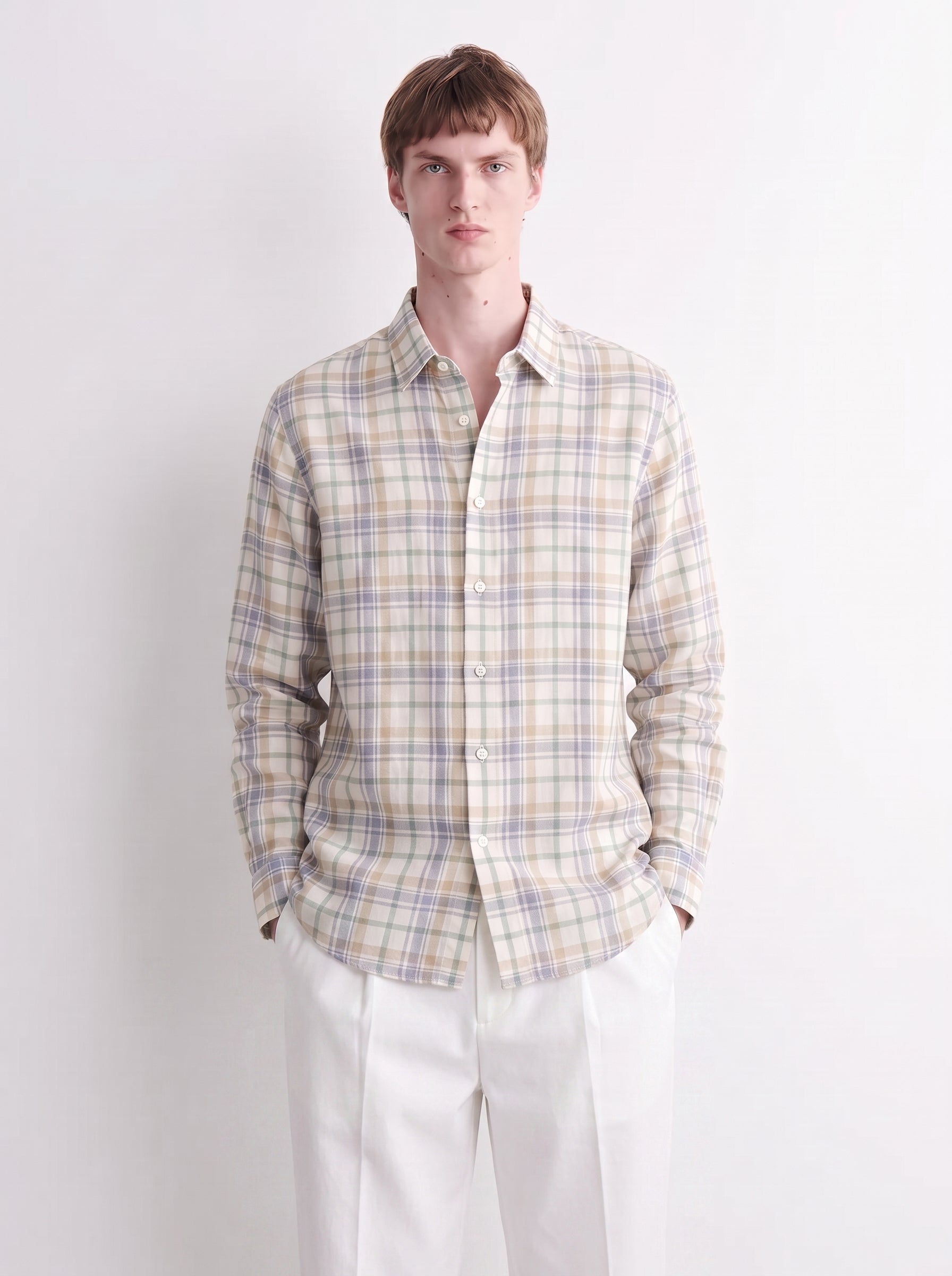 Cream Checked Linen Shirt