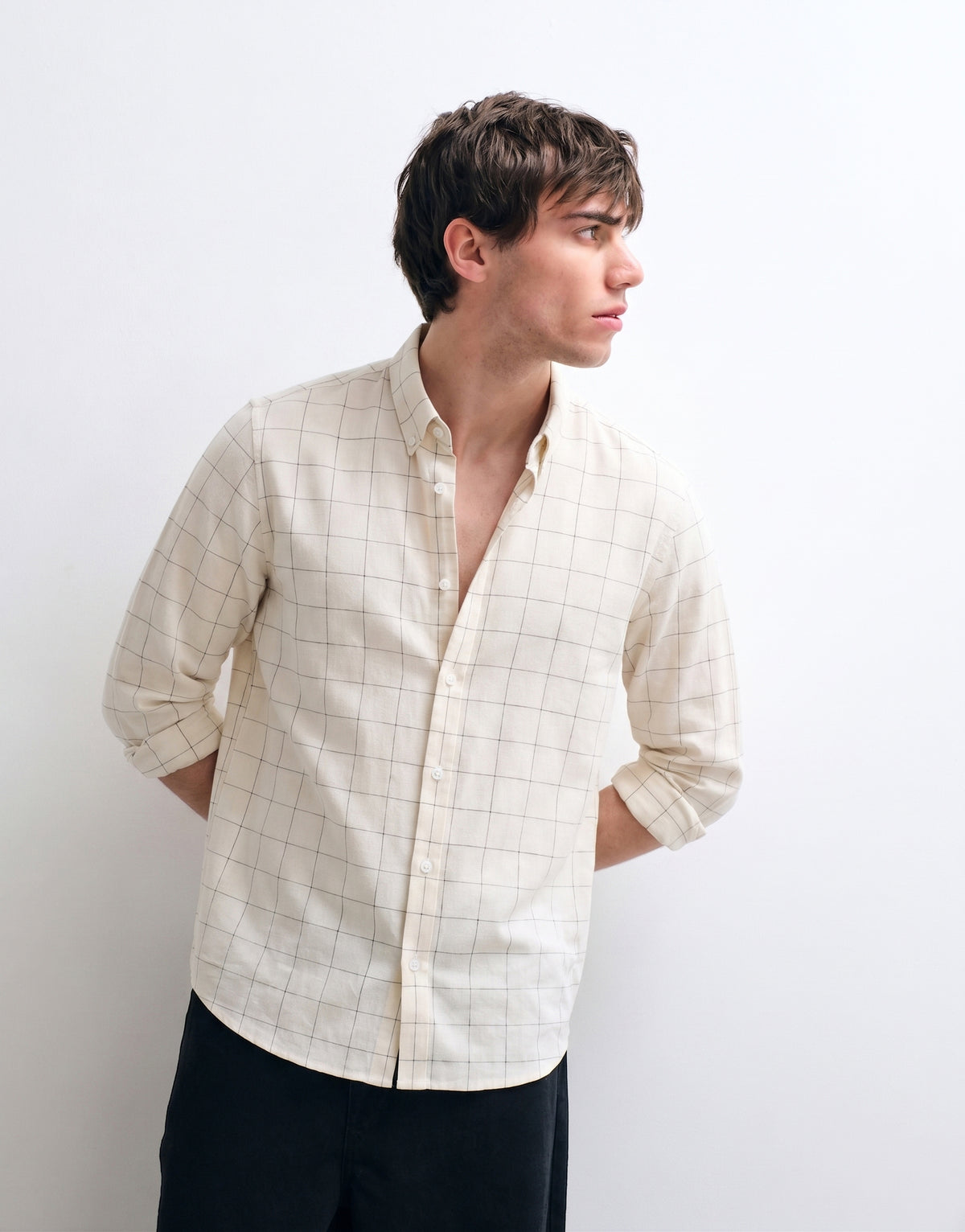 Cream Cotton Checked Shirt