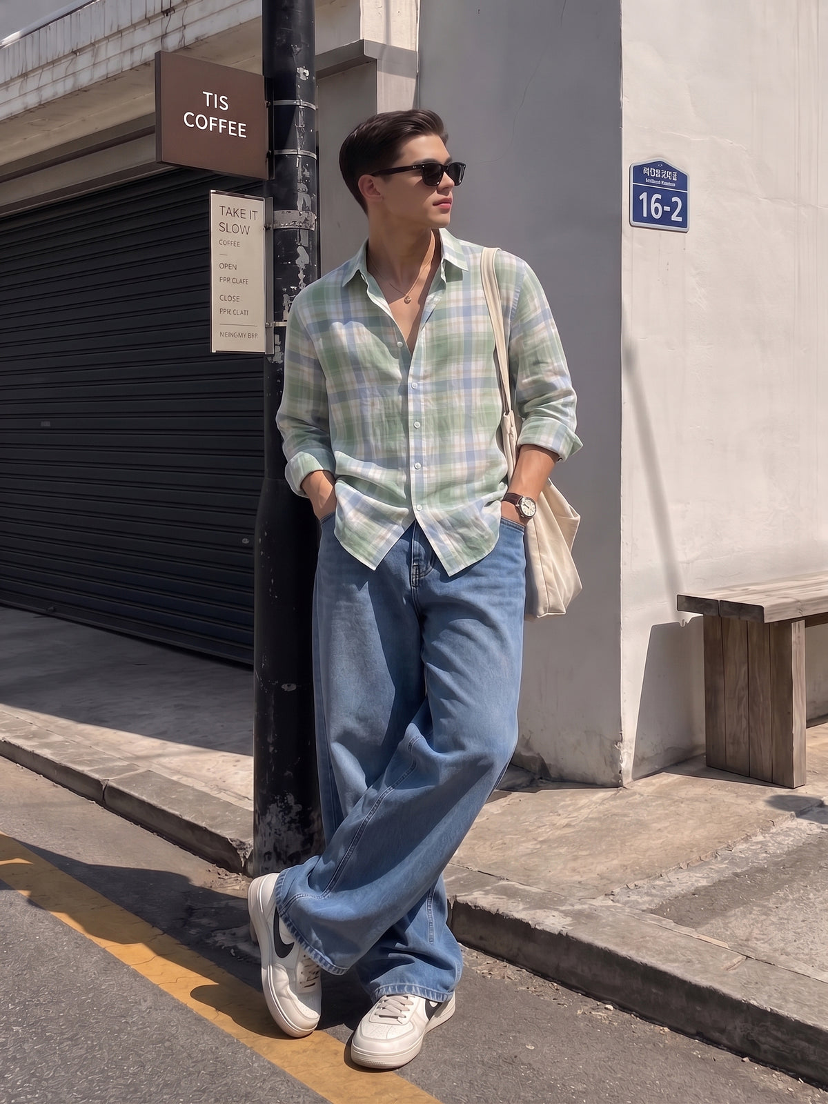 Green Checked Linen Shirt