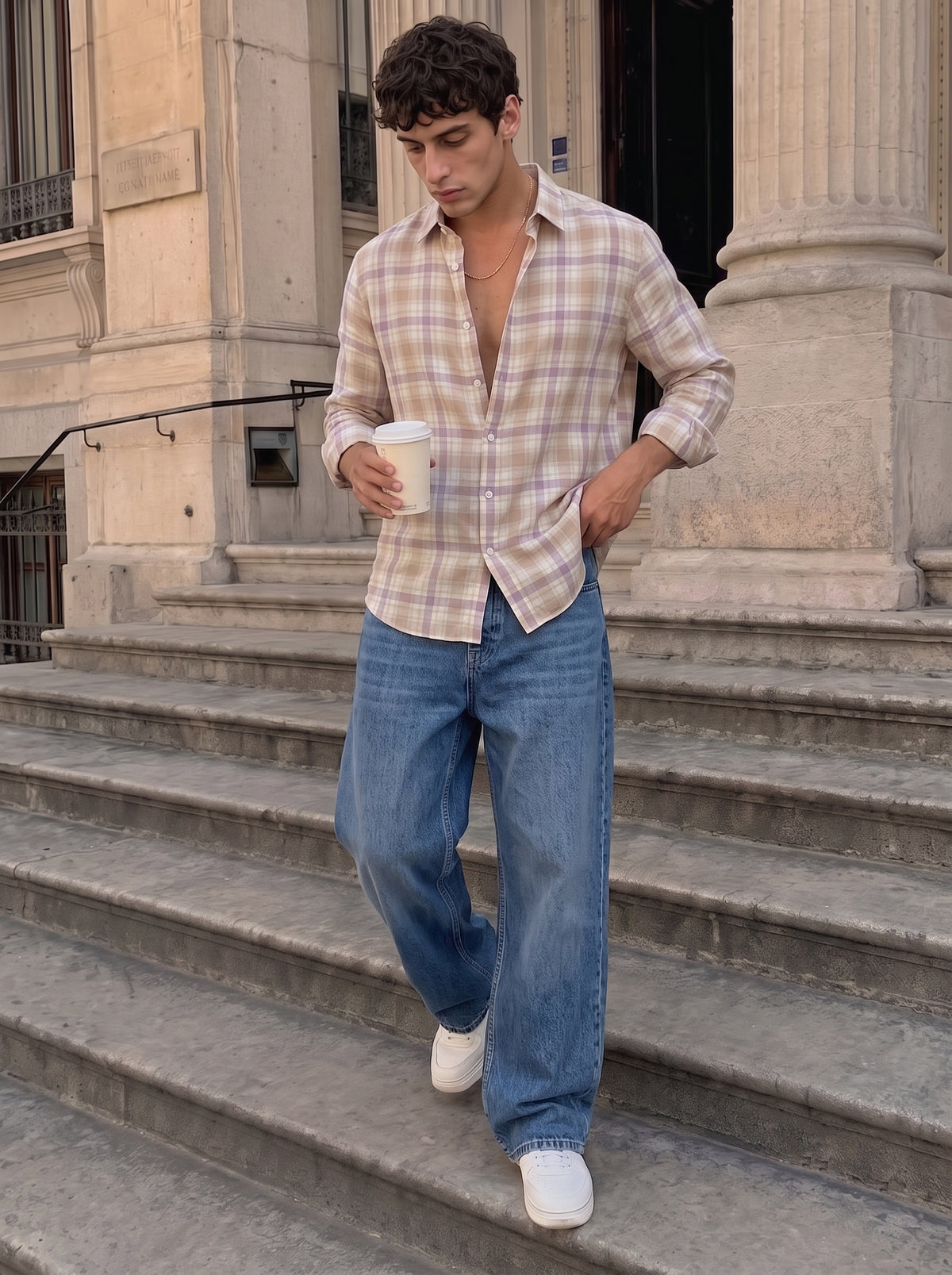 Orange Checked Linen Shirt