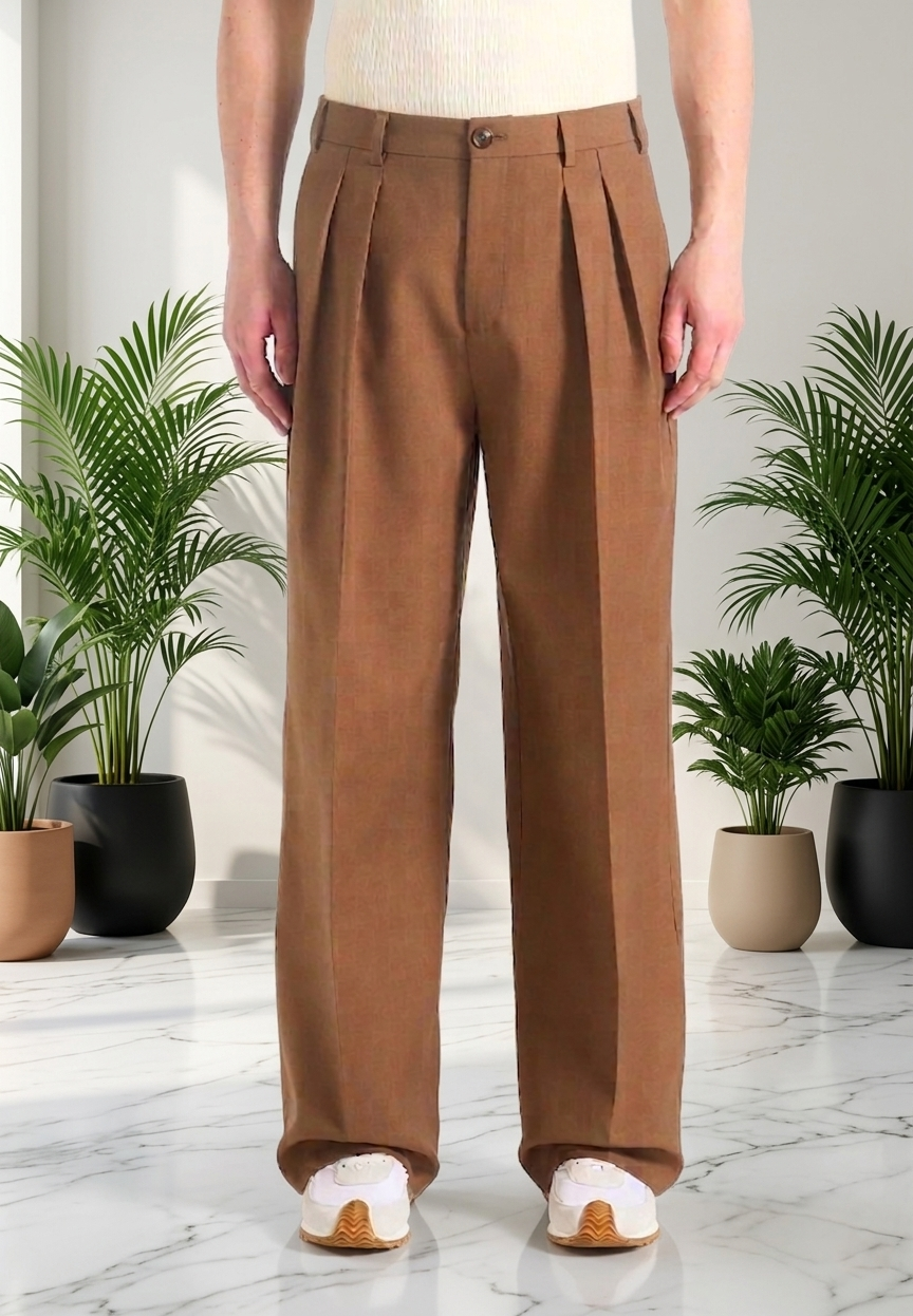 Tan Korean Pants – Premium Tapered Fit Stretch Trousers