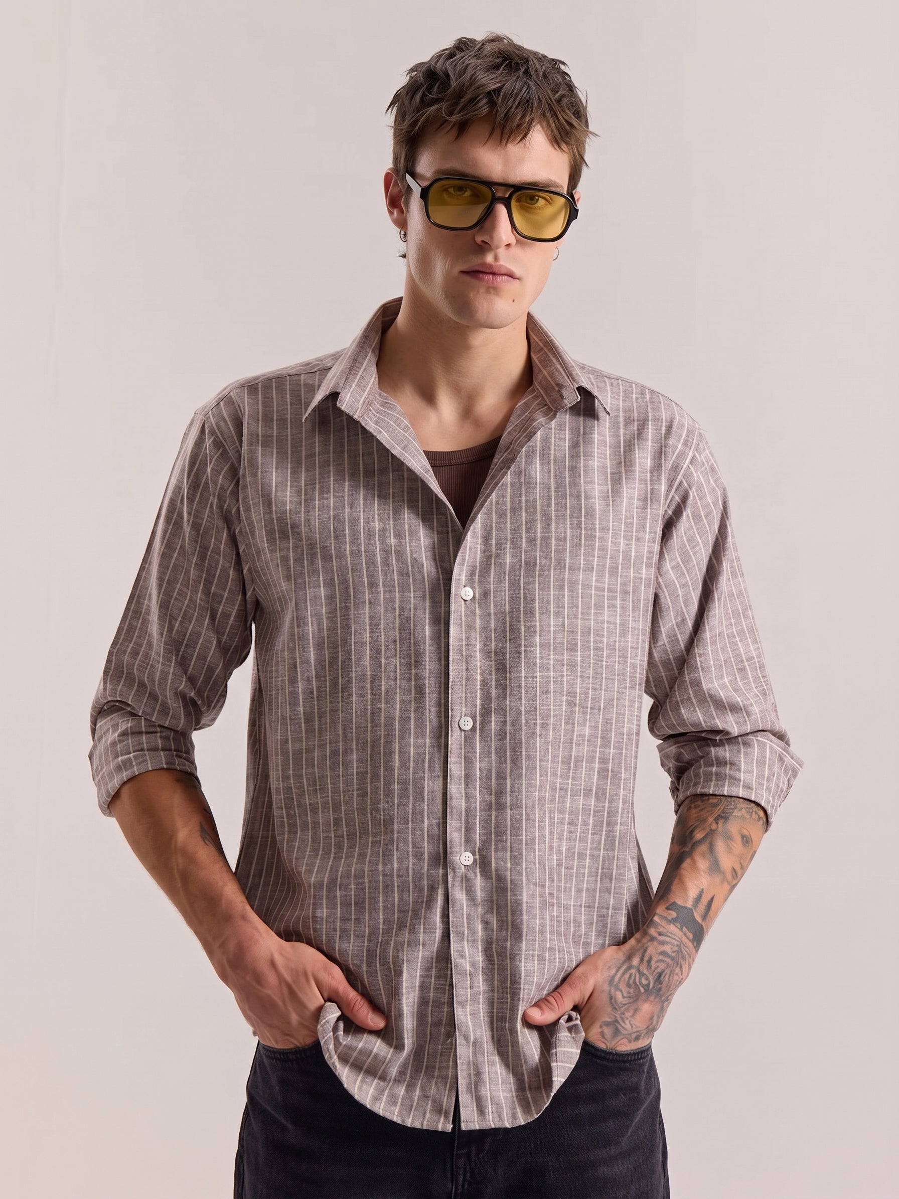 Brown Striped Linen Shirt