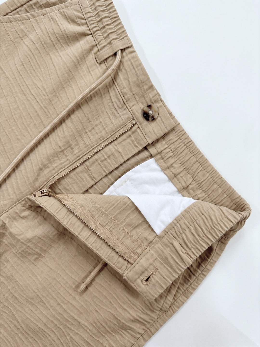 Sand Beige Striped Cotton Linen Pant