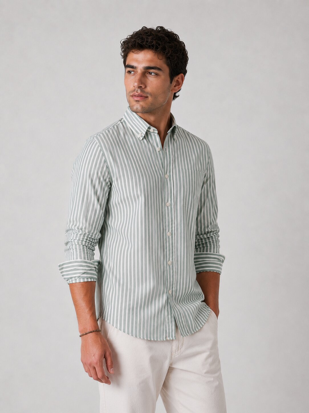 Sage Green Striped Linen Shirts