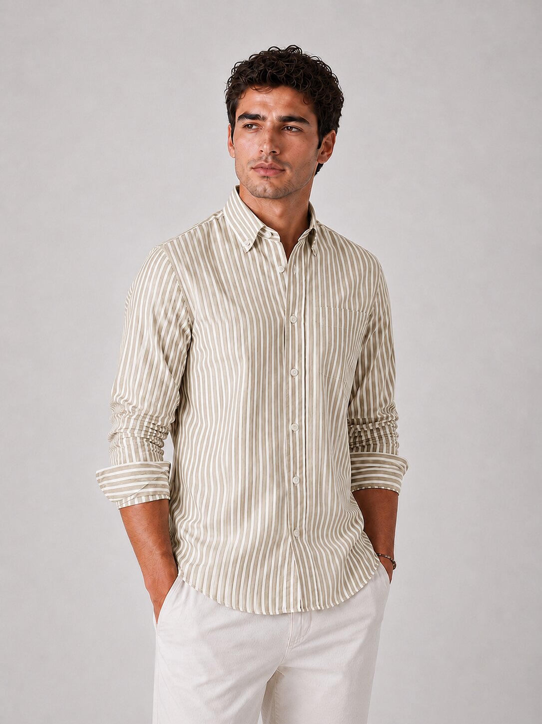 Sand Stone Striped Linen Shirts