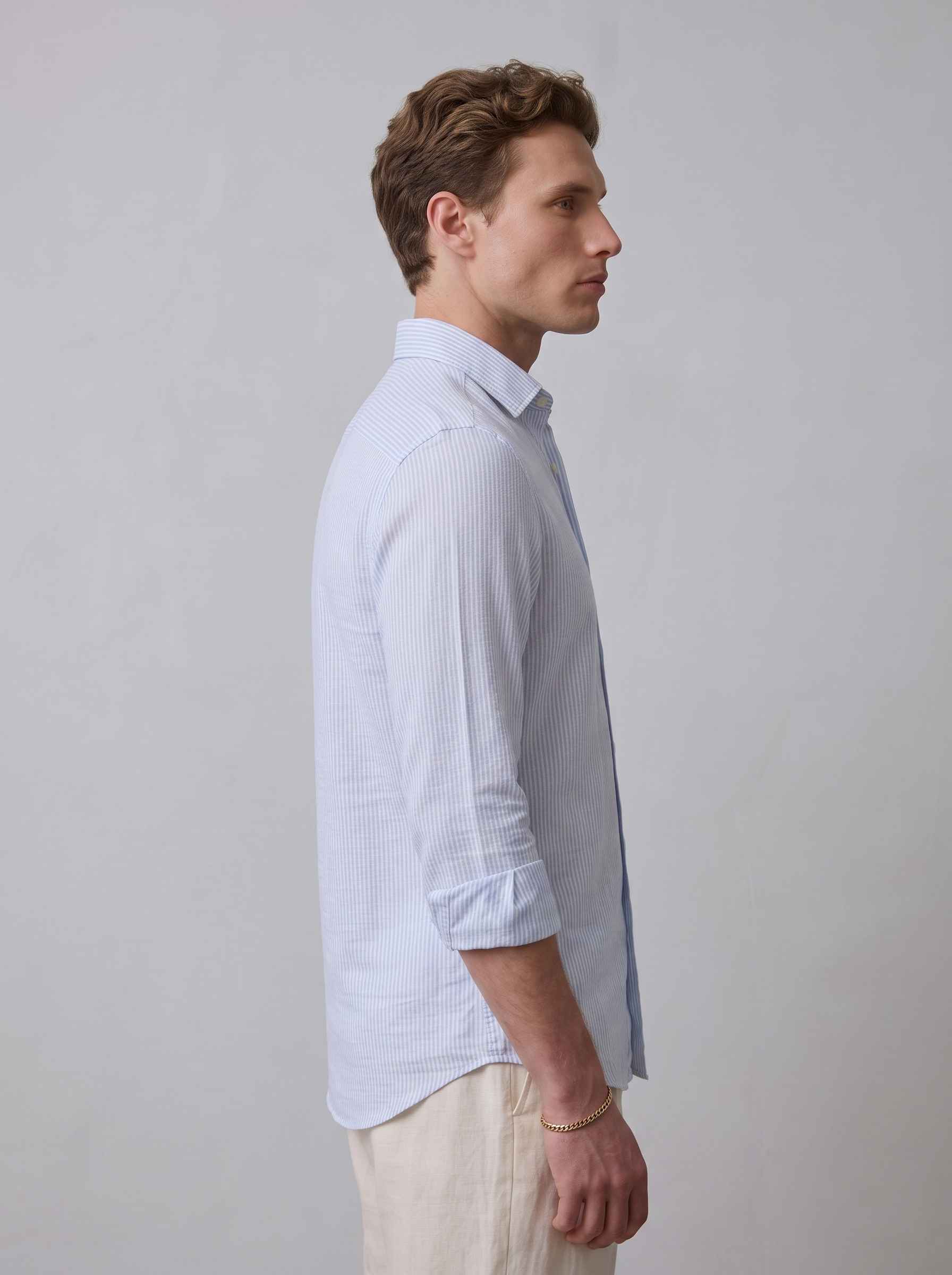 Ice Blue Striped Linen Shirt