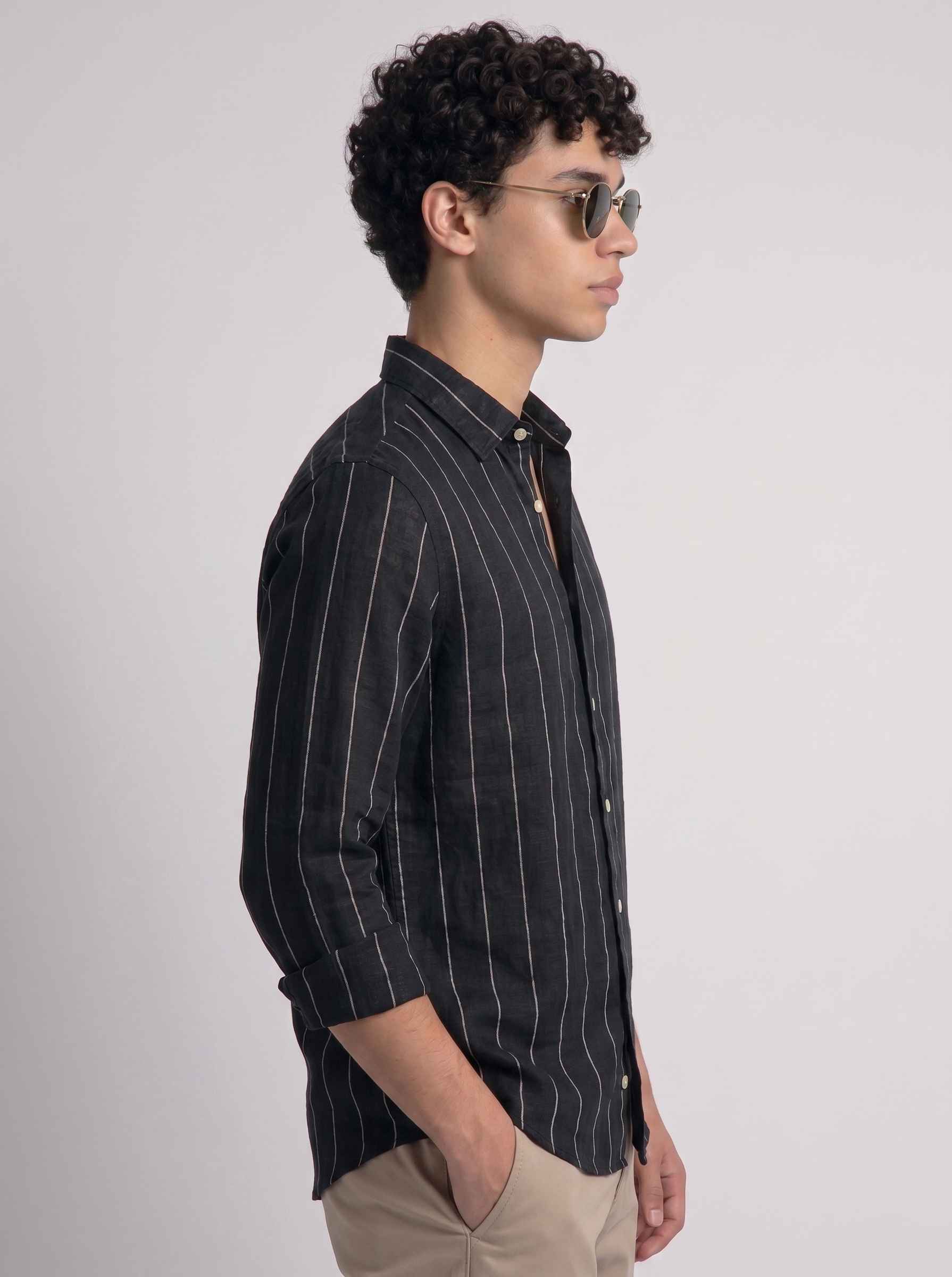 Black Striped Linen Shirt