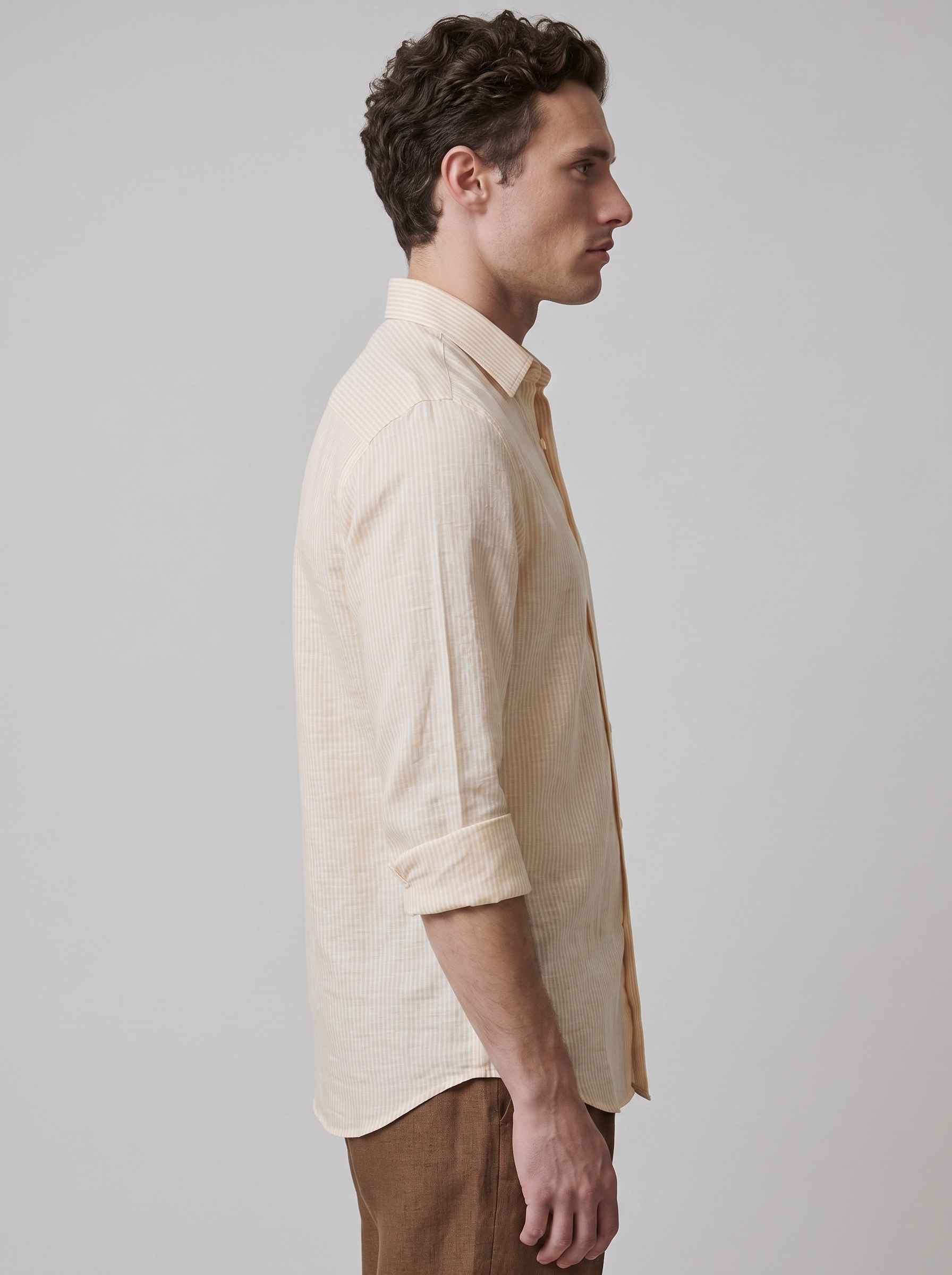 Pale Yellow Striped Linen Shirt
