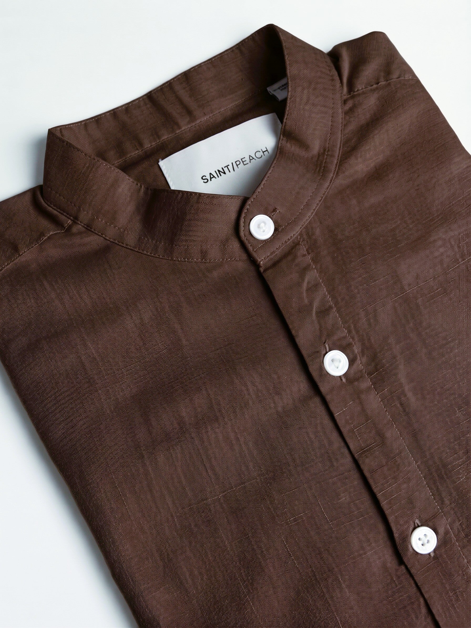Mocha Chinese Collar Linen Shirt