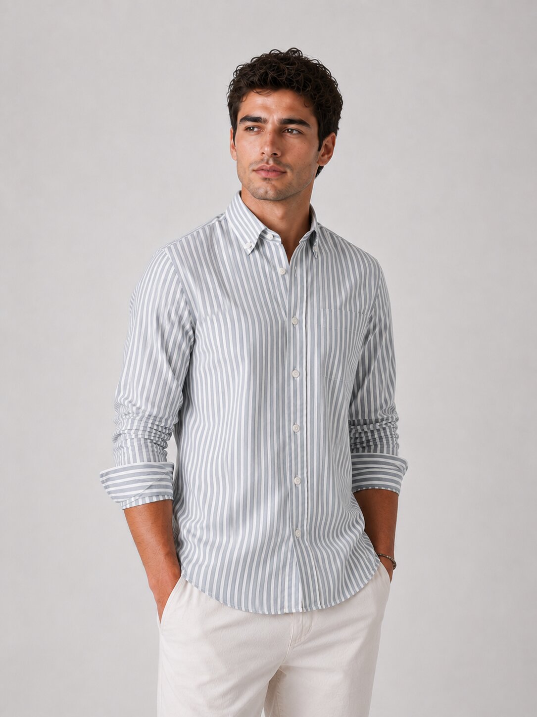 Sky Blue Striped Linen Shirts