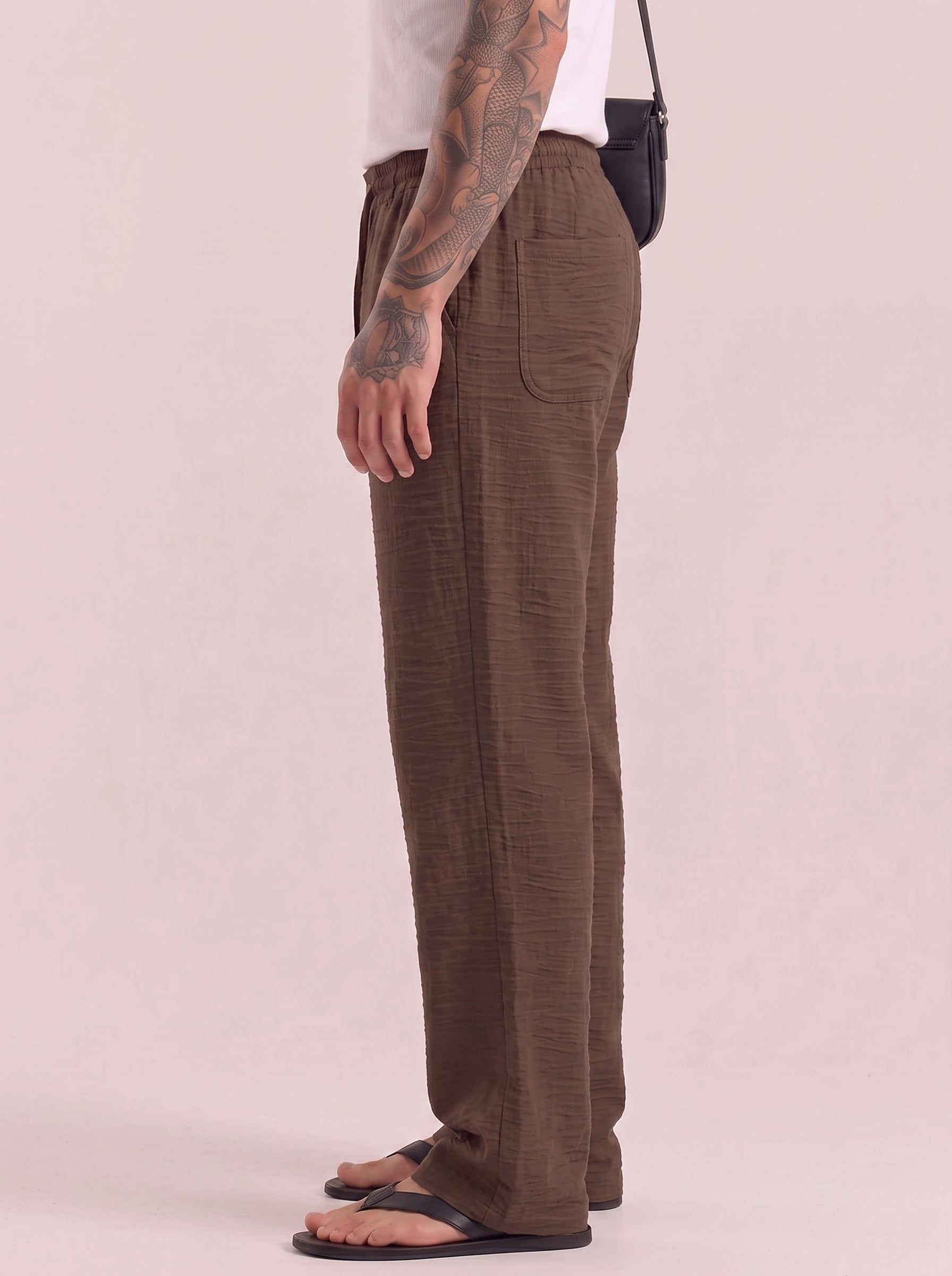 Coffee Striped Cotton Linen Pant