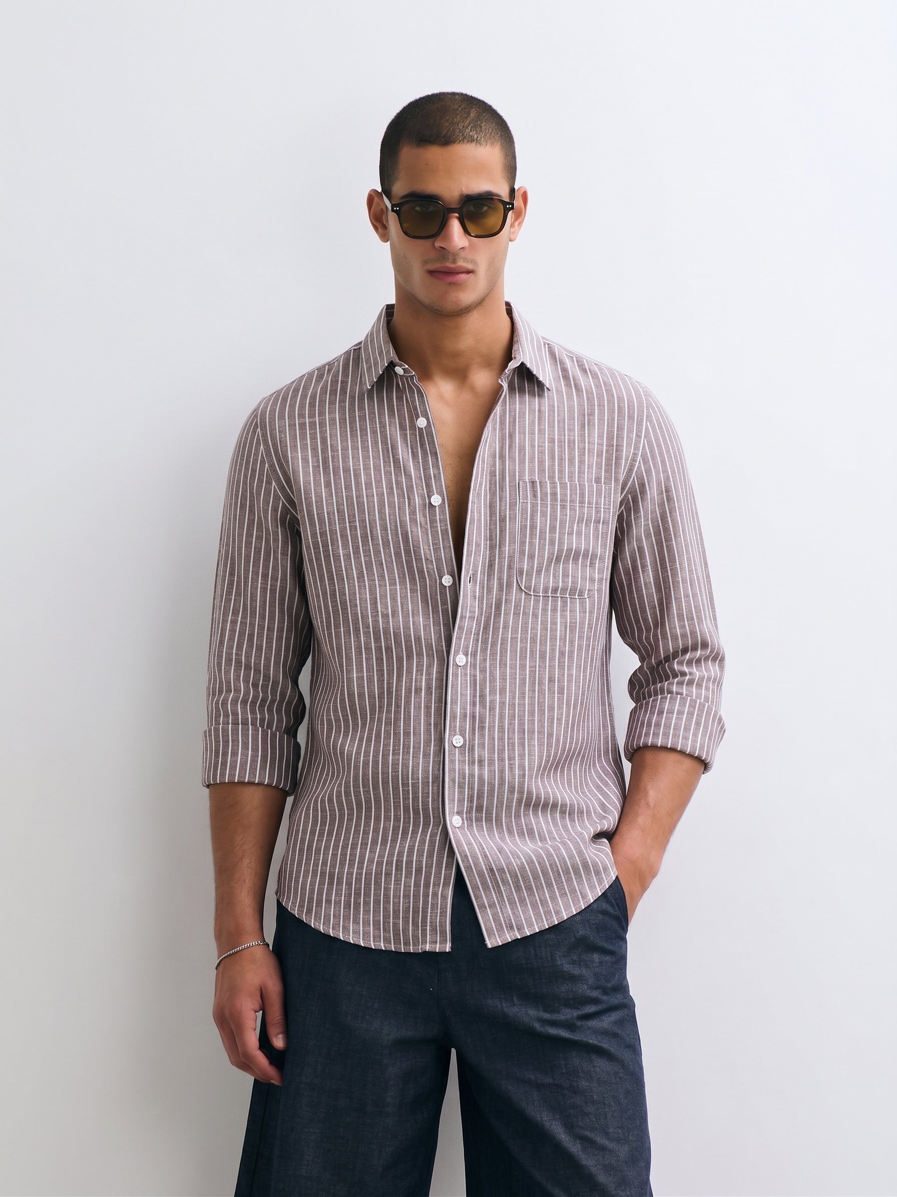 Mocha Striped Linen Shirt