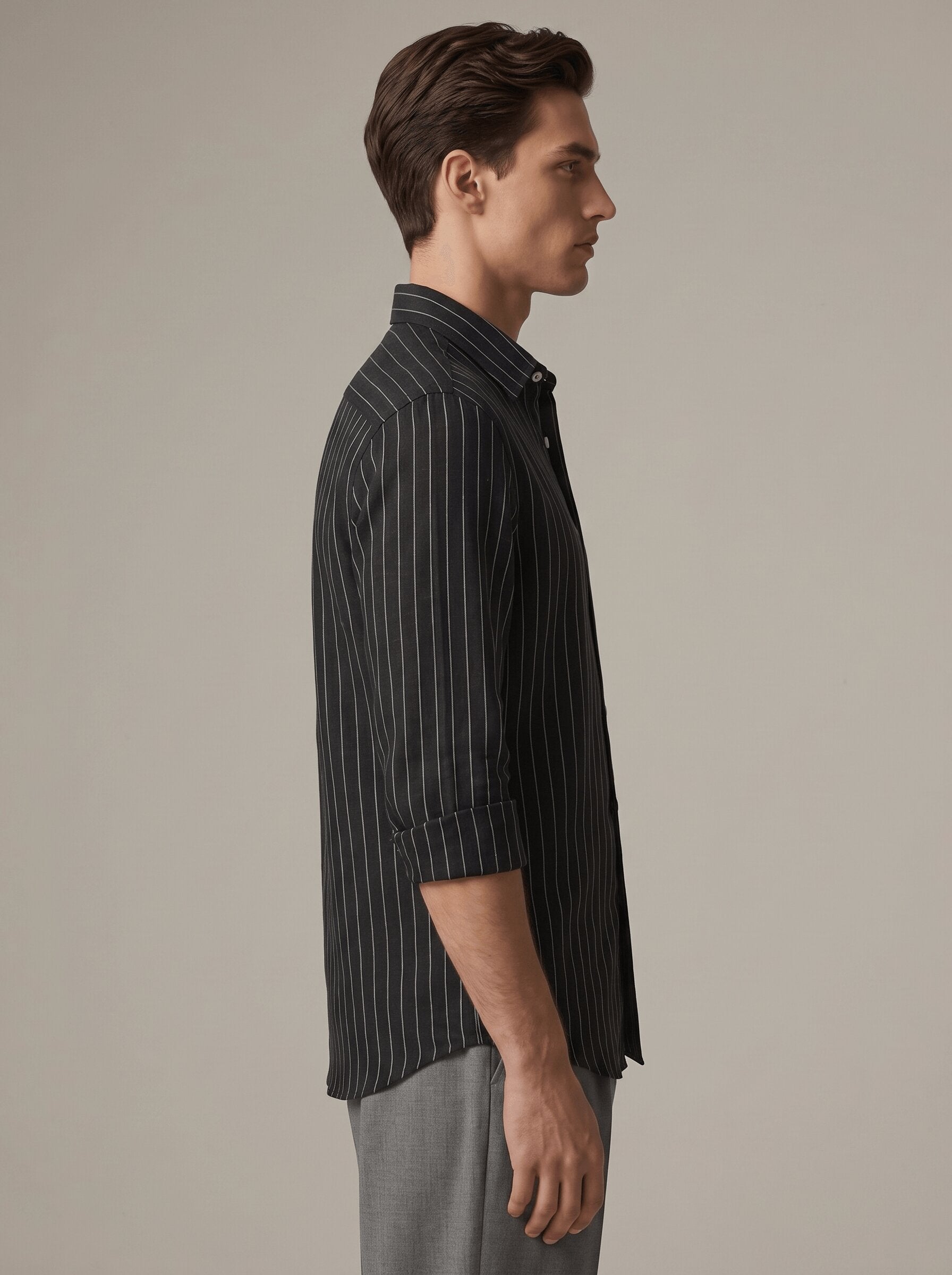 Black Pinstriped Linen Shirt
