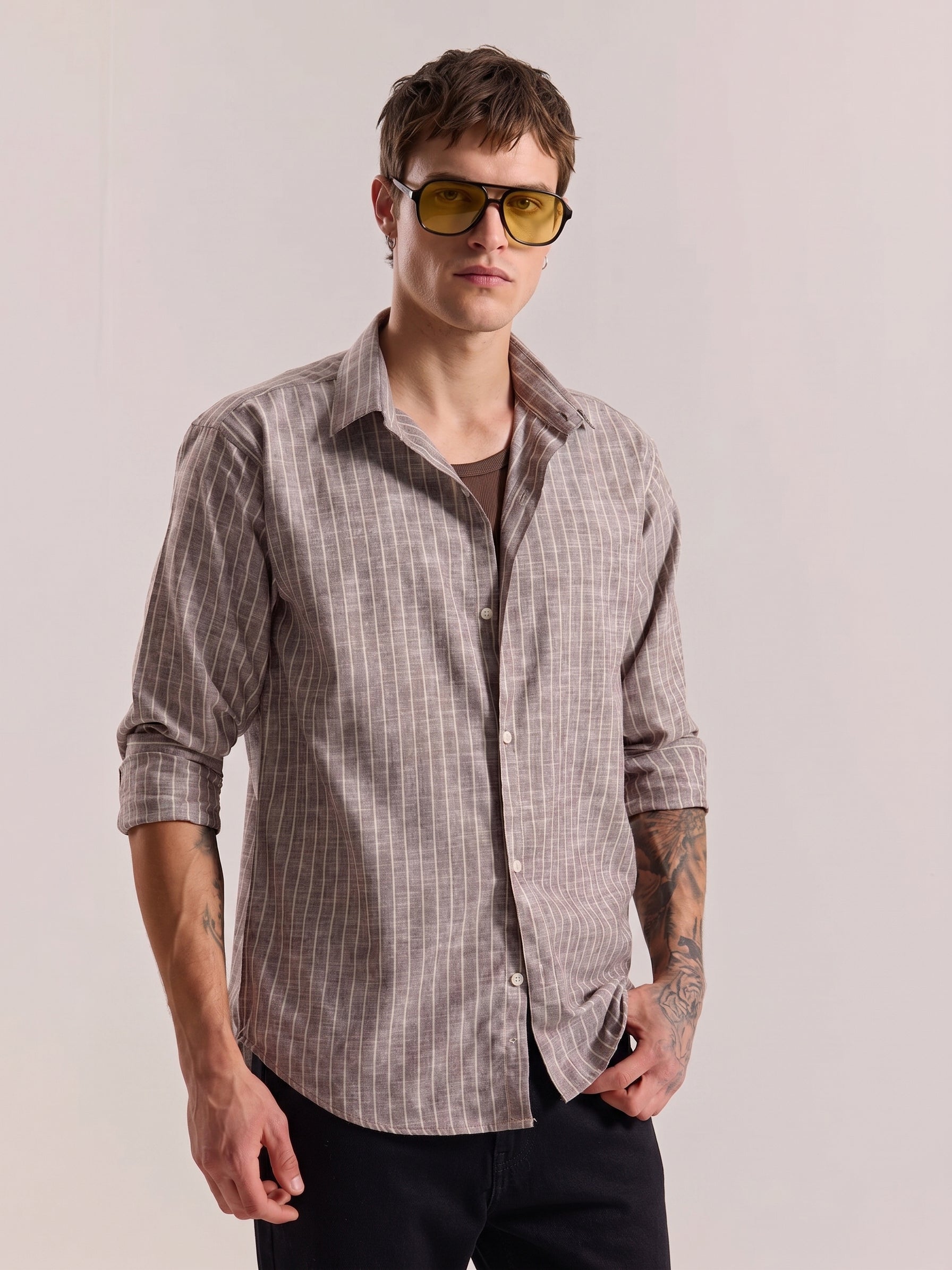 Brown Striped Linen Shirt