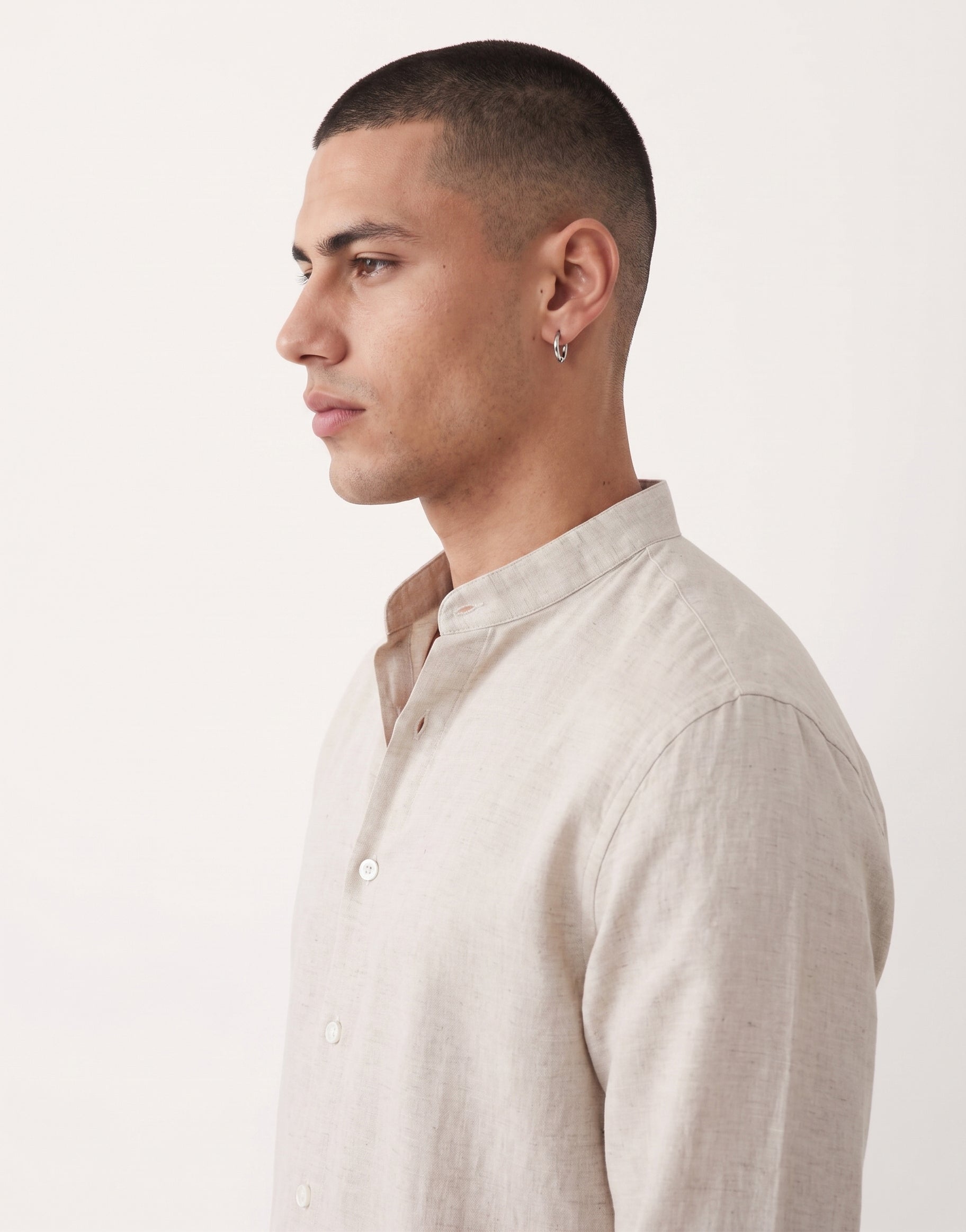 Natural Chinese Collar Linen Shirt