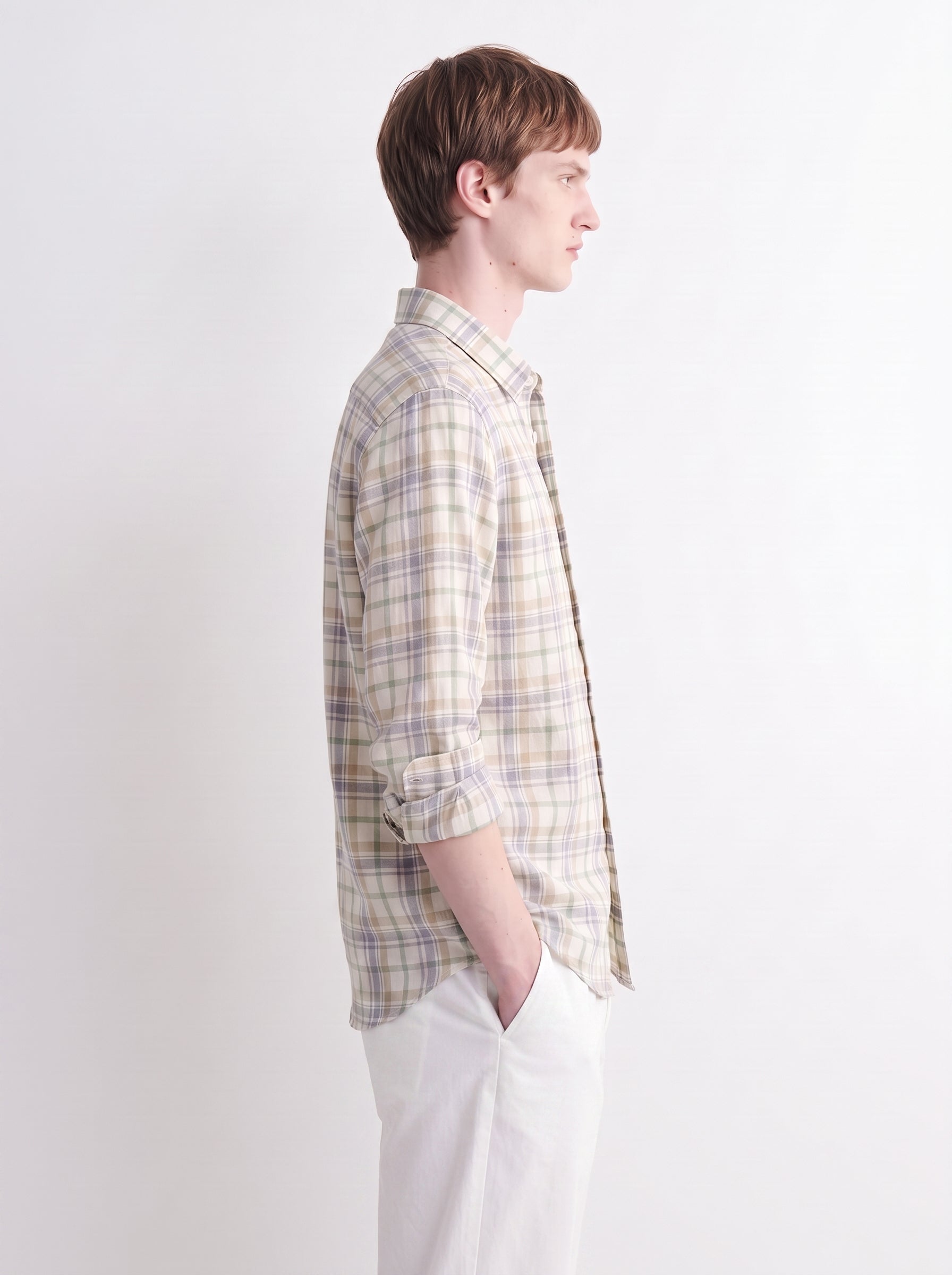 Cream Checked Linen Shirt