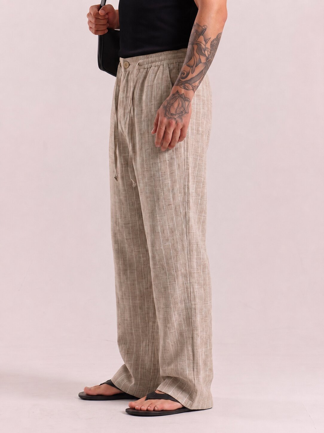 Natural Striped Cotton Linen Pant