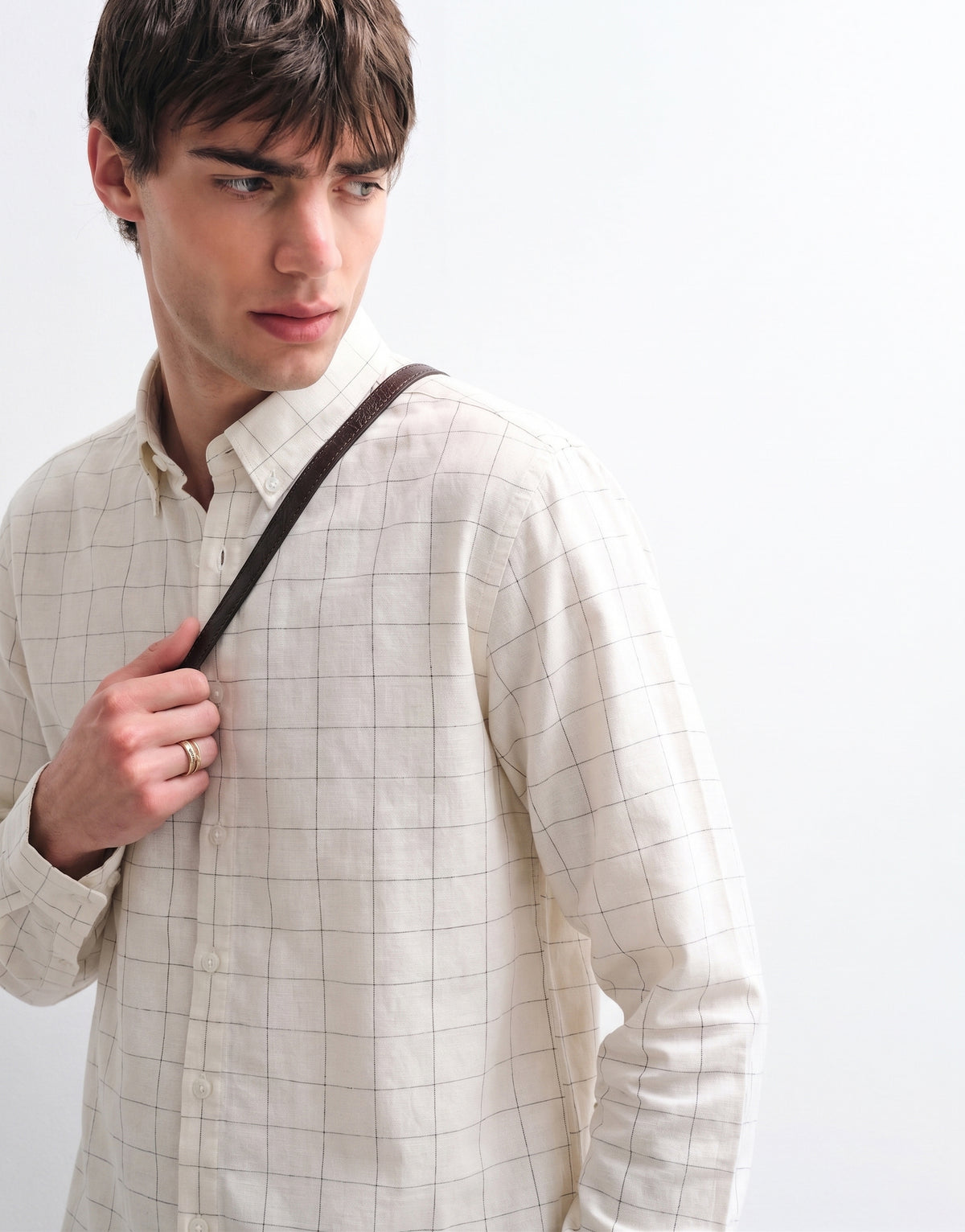 Cream Cotton Checked Shirt