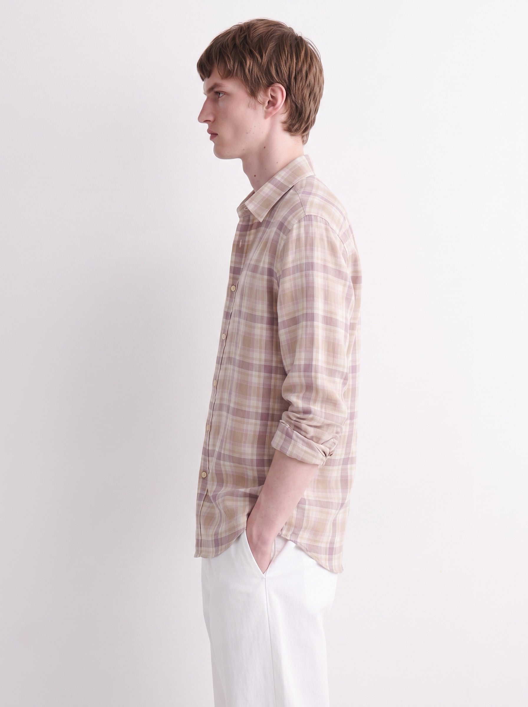Orange Checked Linen Shirt