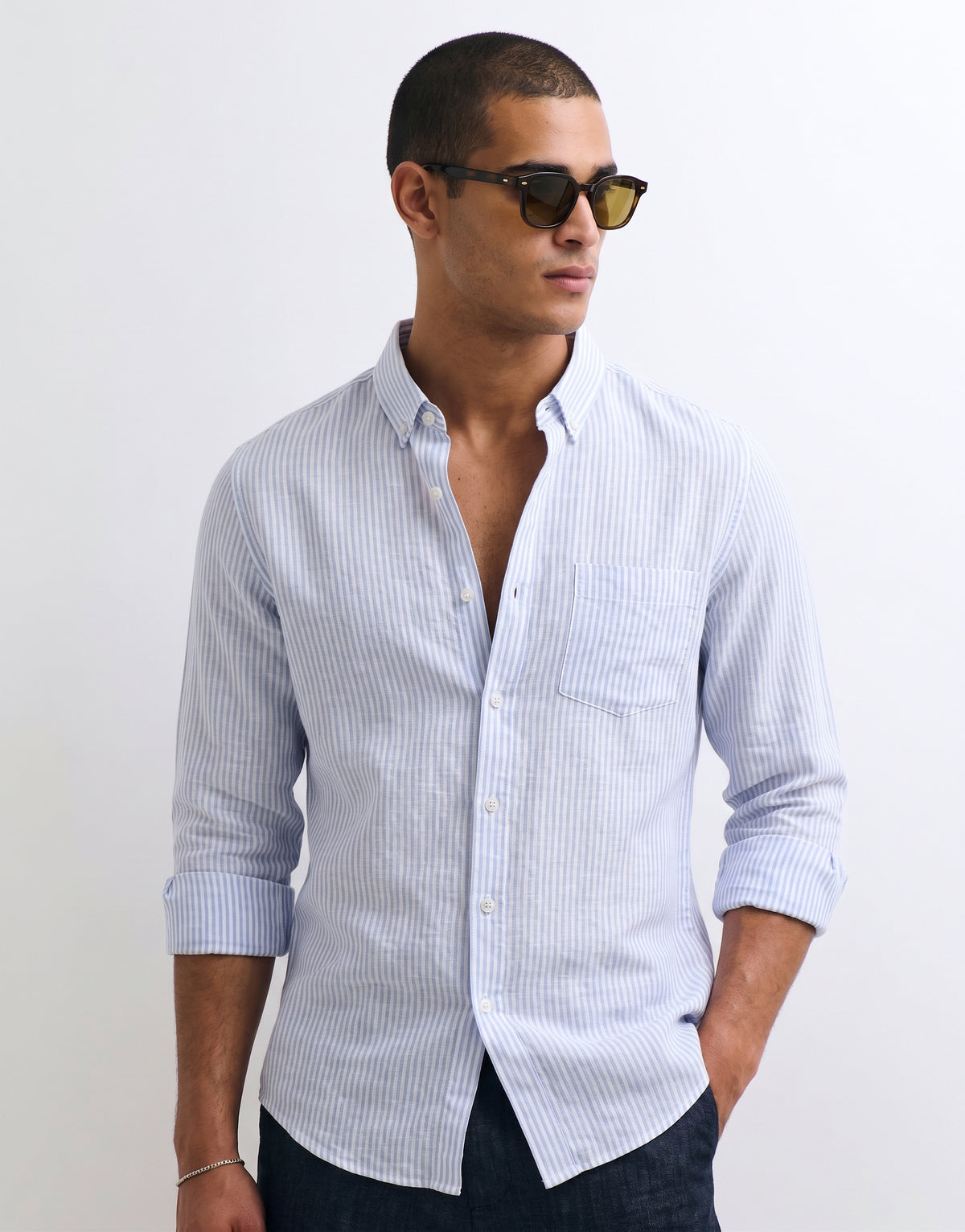 Baby Blue Striped Linen Shirt