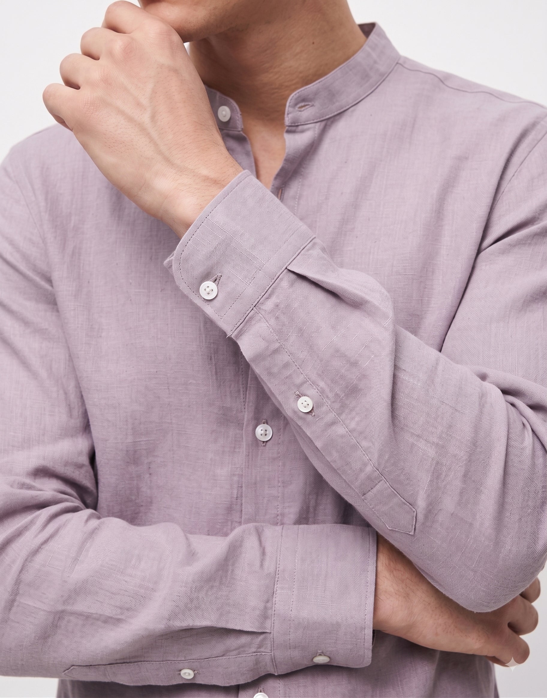 Lavender Chinese Collar Linen Shirt