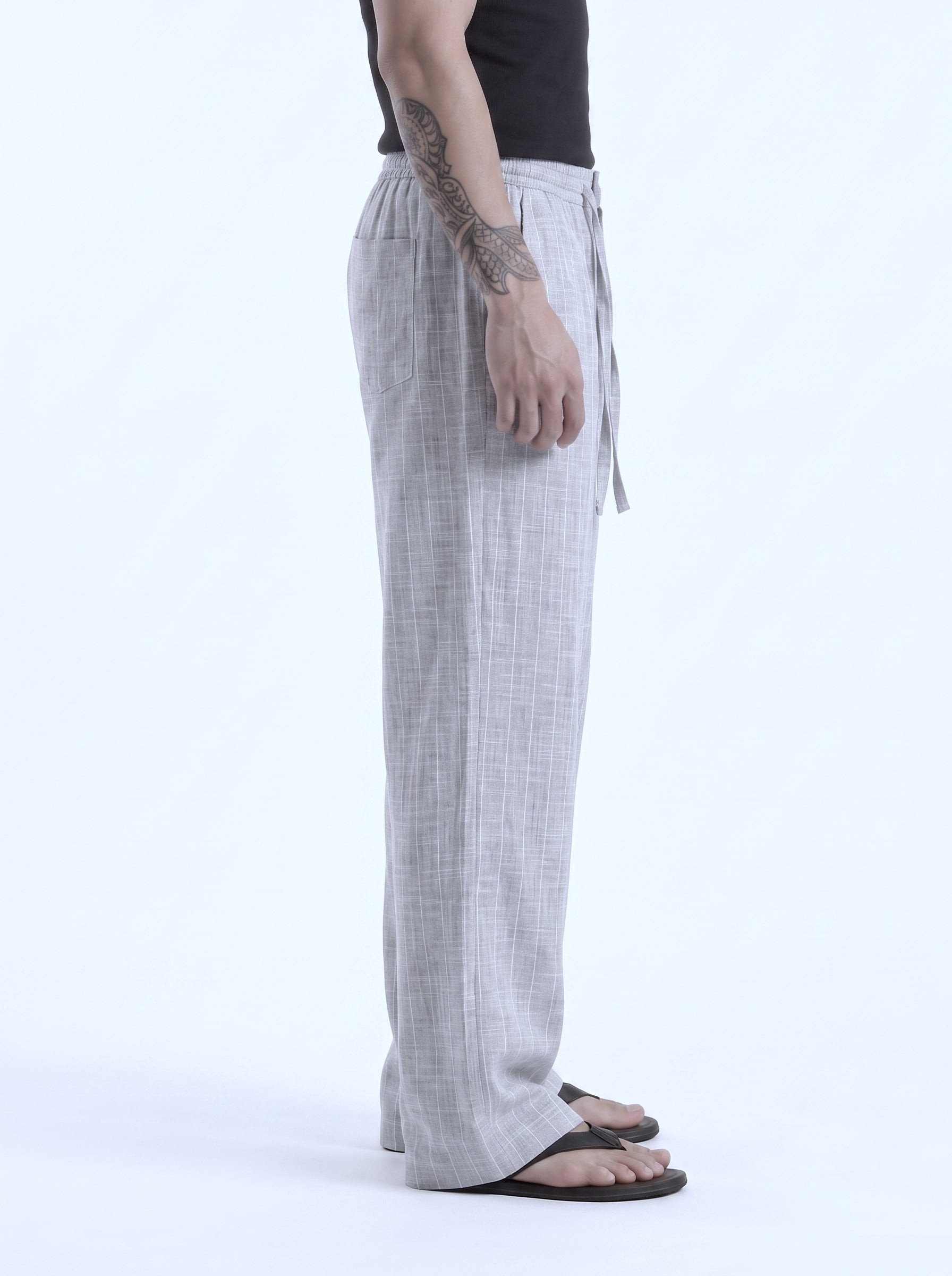 Light Grey Striped Cotton Linen Pant