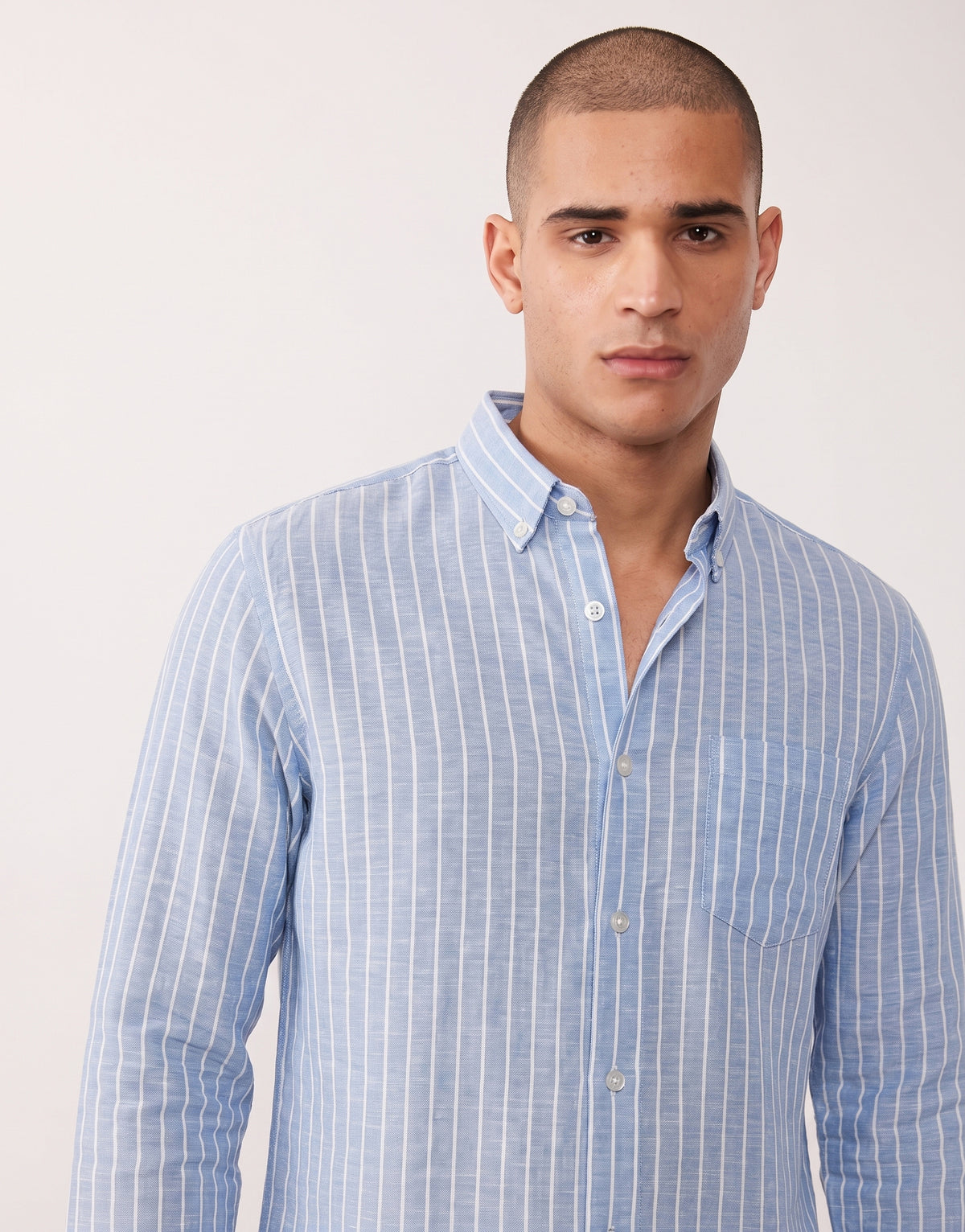 Baby Blue Striped Linen Shirt