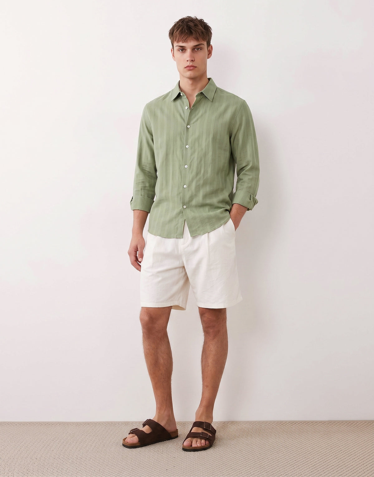Sage Cotton Striped Shirt