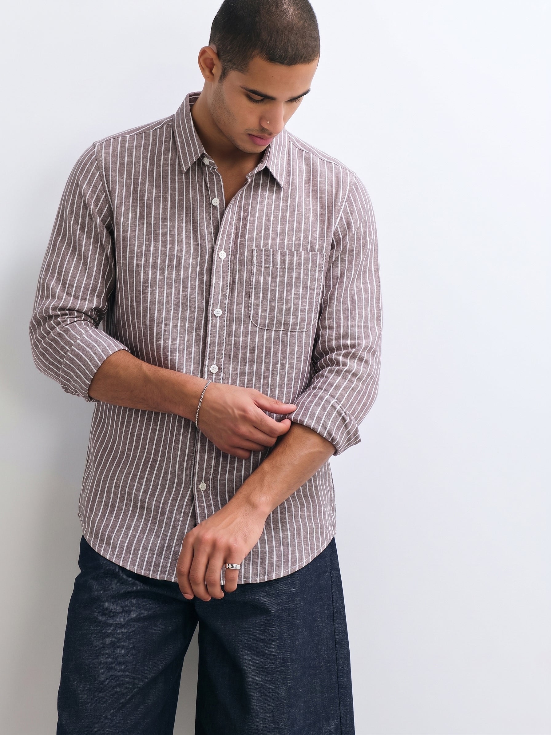 Mocha Striped Linen Shirt