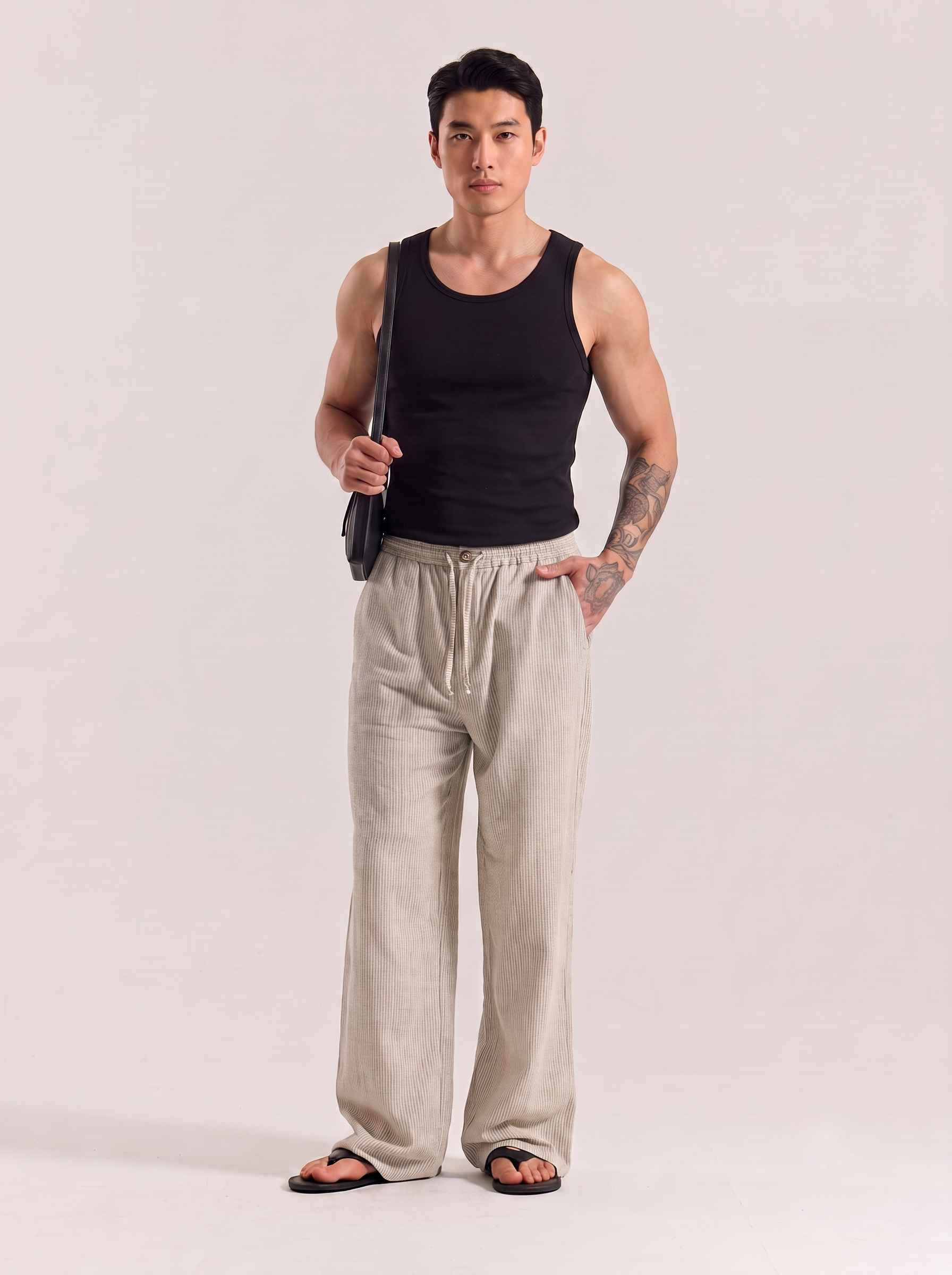 Natural Pinstriped Cotton Linen Pant