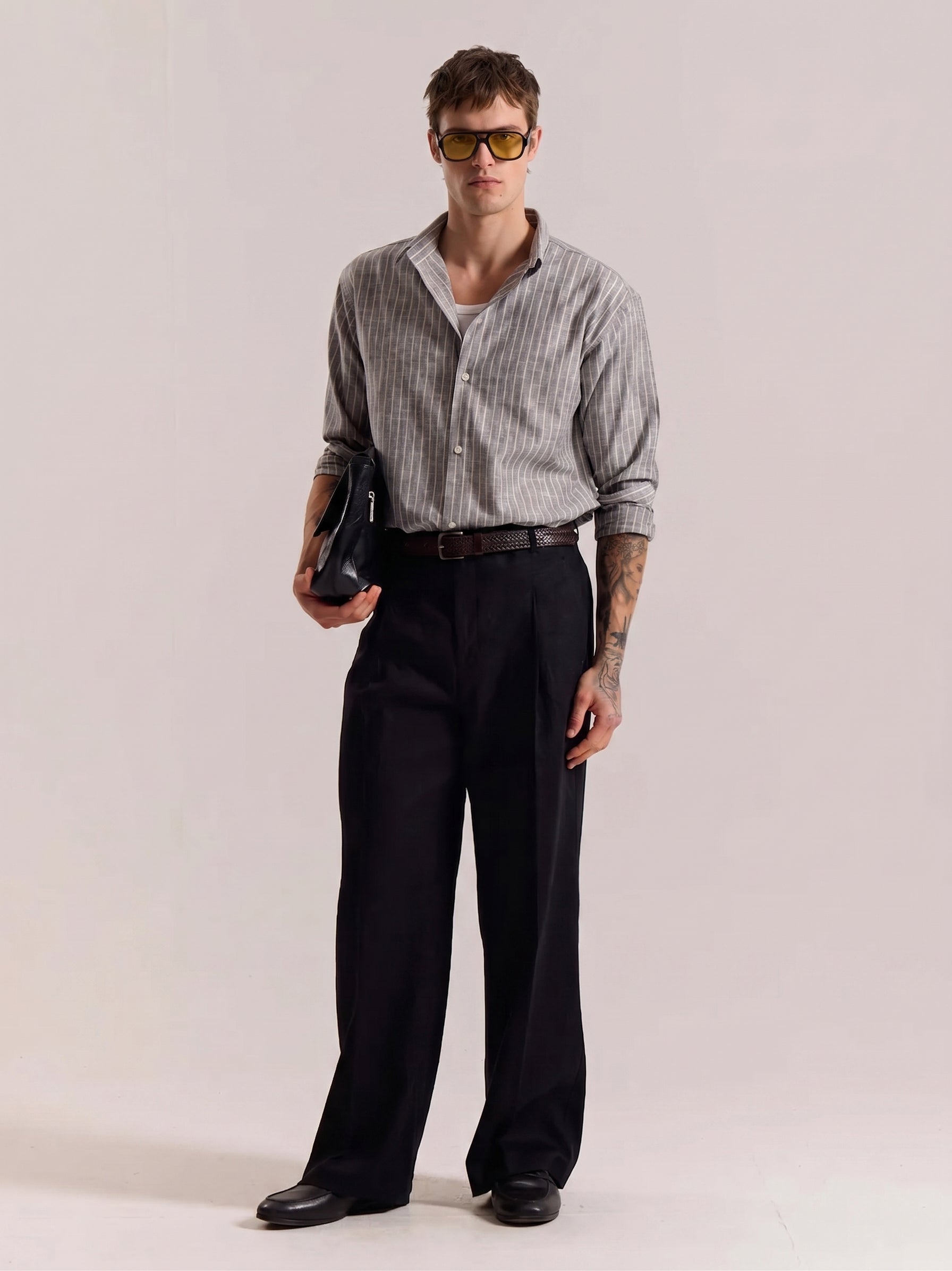 Grey Striped Linen Shirt
