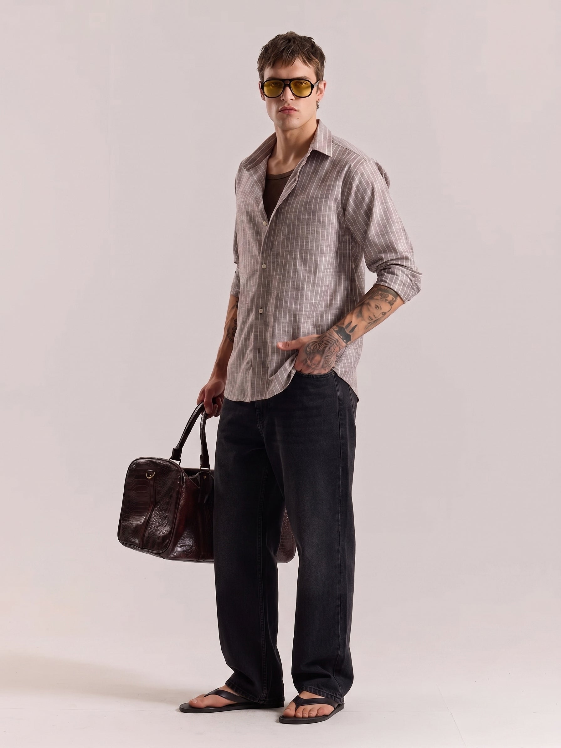 Brown Striped Linen Shirt