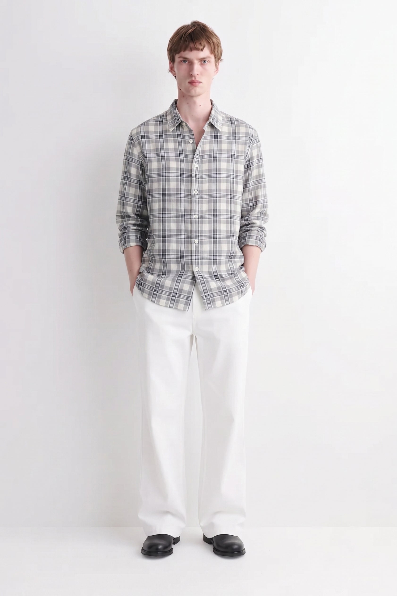 Grey Checked Linen Shirt
